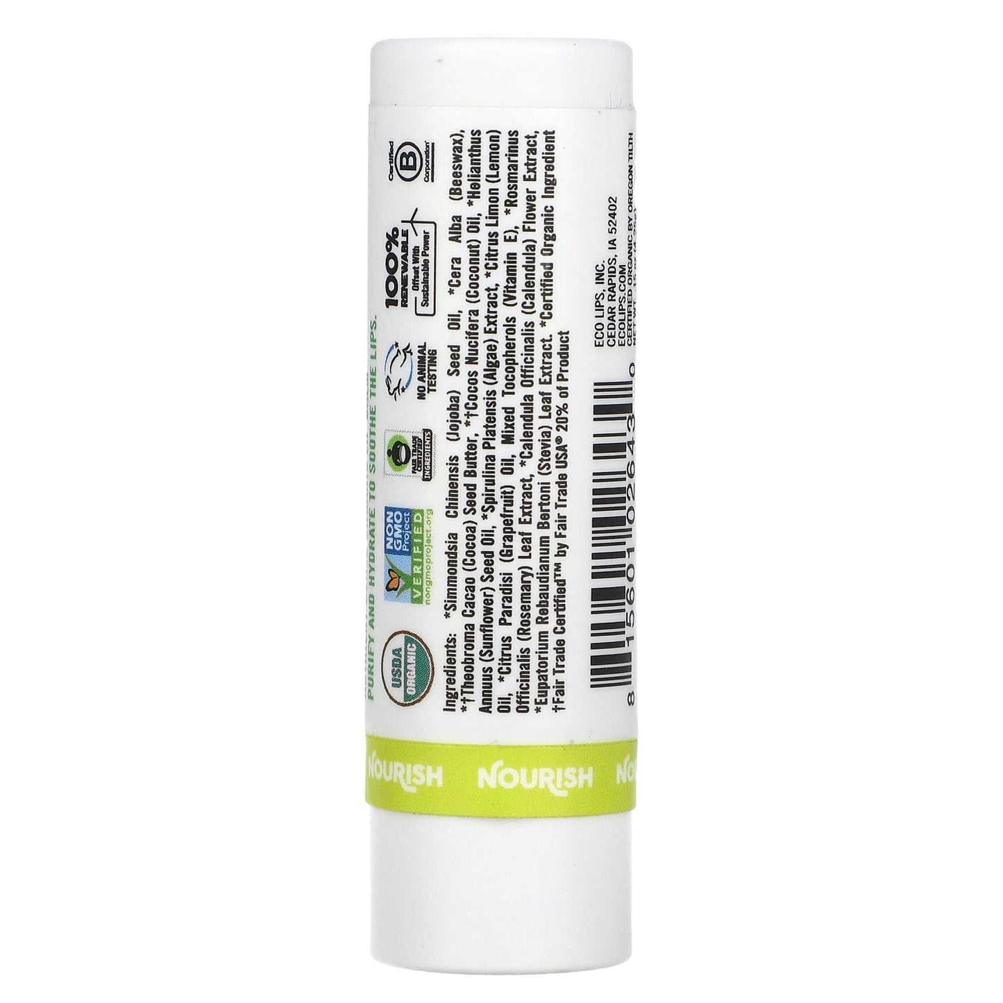 Eco Lips, Lip Food, Nourish, Nutrient-Dense Organic Lip Balm, Lemon, 0.15 oz (4.25 g)