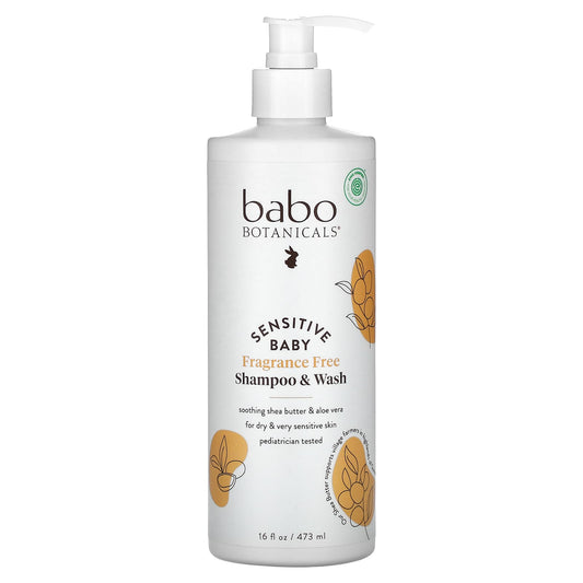 Babo Botanicals-Sensitive Baby-Shampoo & Wash-Fragrance Free-16 fl oz (473 ml)