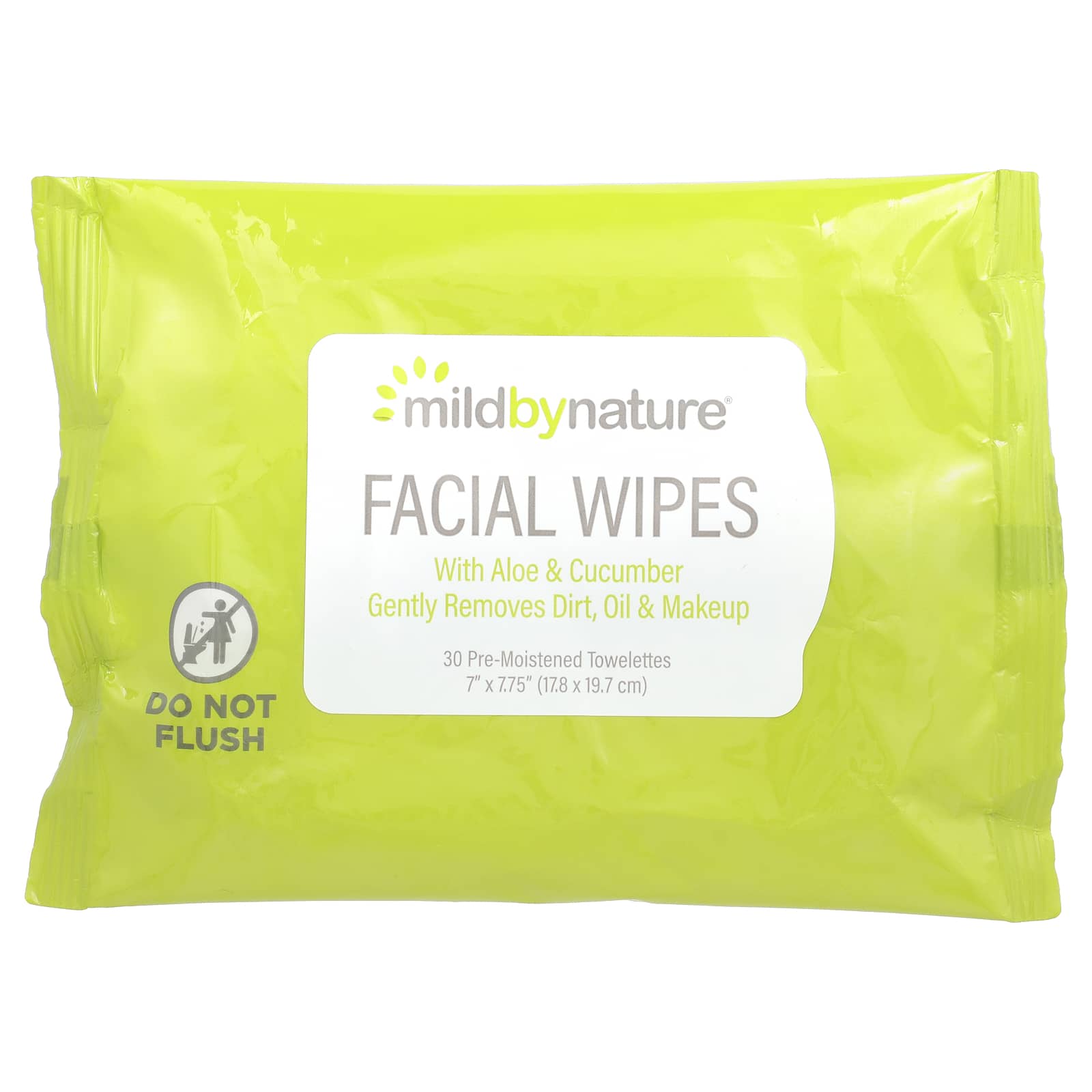 Mild By Nature-Aloe & Cucumber Facial Wipes-Biodegradable-30 Pre-Moistened Towelettes