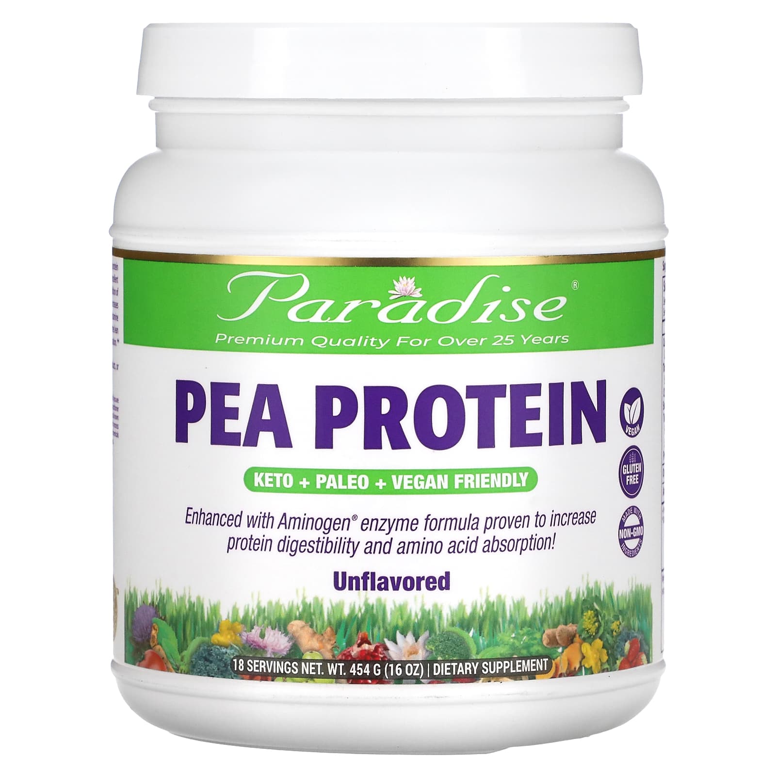 Paradise Herbs-Pea Protein-Unflavored-16 oz (454 g)