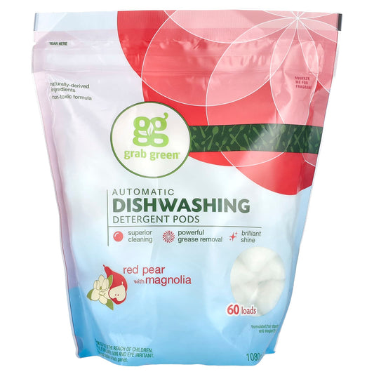 Grab Green-Automatic Dishwashing Detergent Pods-Red Pear with Magnolia-60 Loads-2 lbs 6 oz (1080 g)