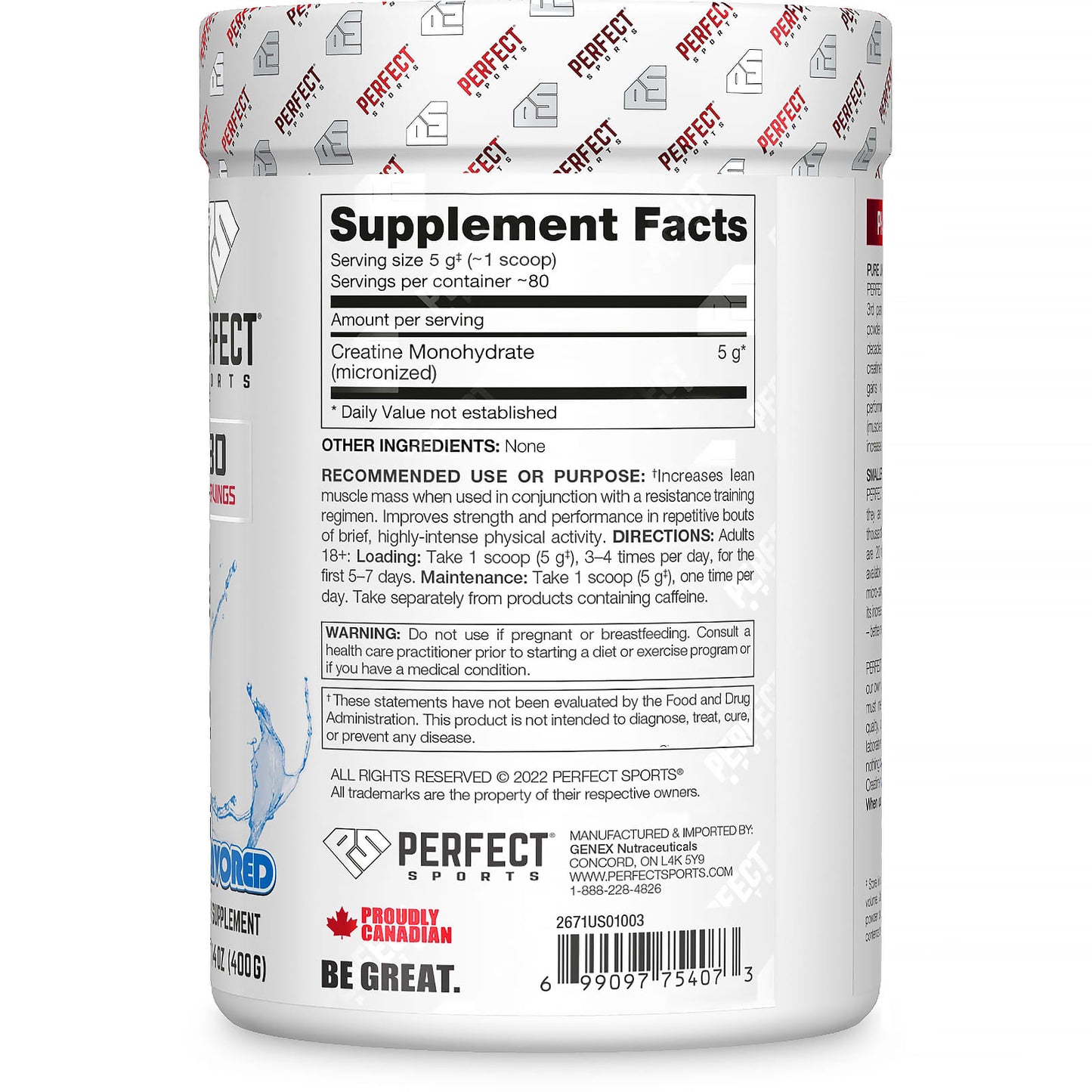 Perfect Sports, Creatine, Unflavored, 14 oz (400 g)