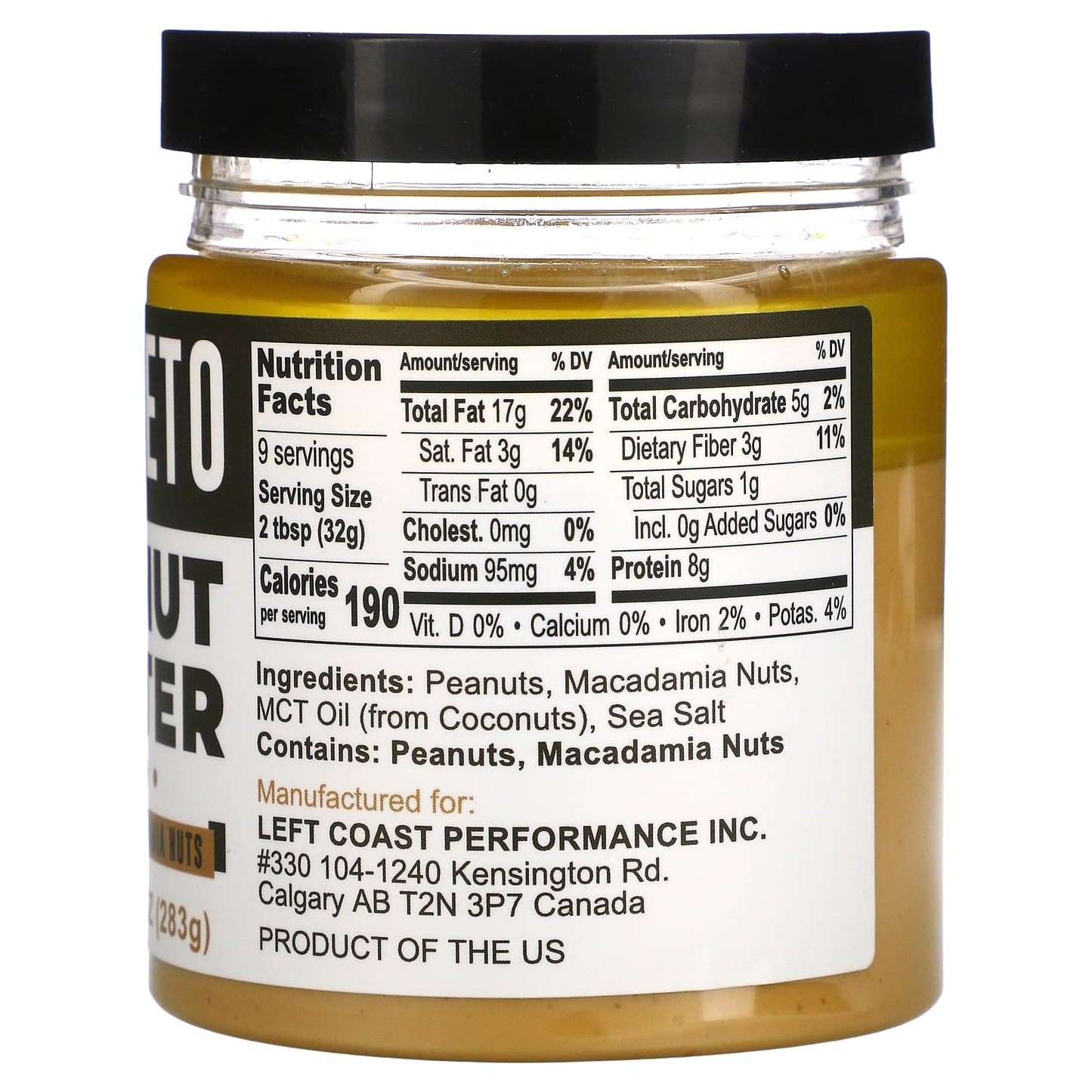 Left Coast Performance, Keto, Peanut Butter with MCT Oil & Macadamia Nuts, 10 oz (283 g)