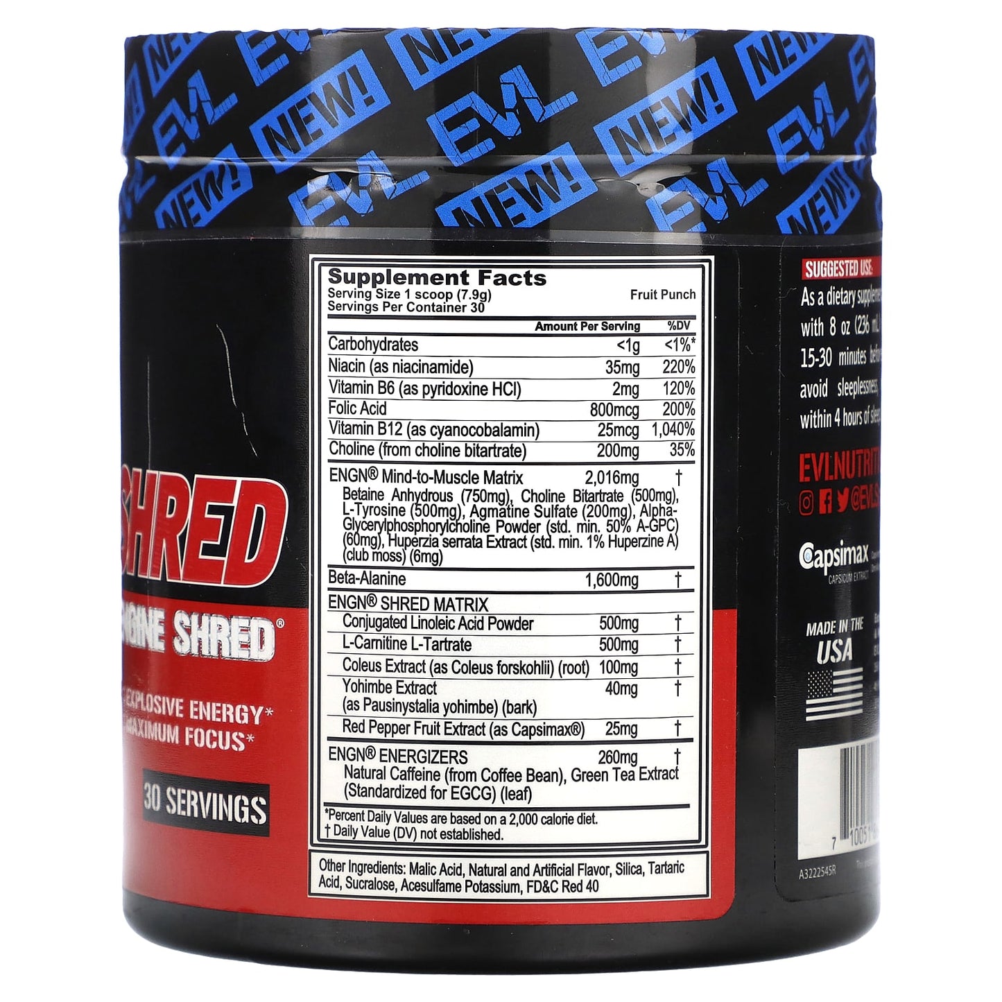 EVLution Nutrition, ENGN Shred, Pre-Workout Engine Shred, Fruit Punch, 8.4 oz (237 g)