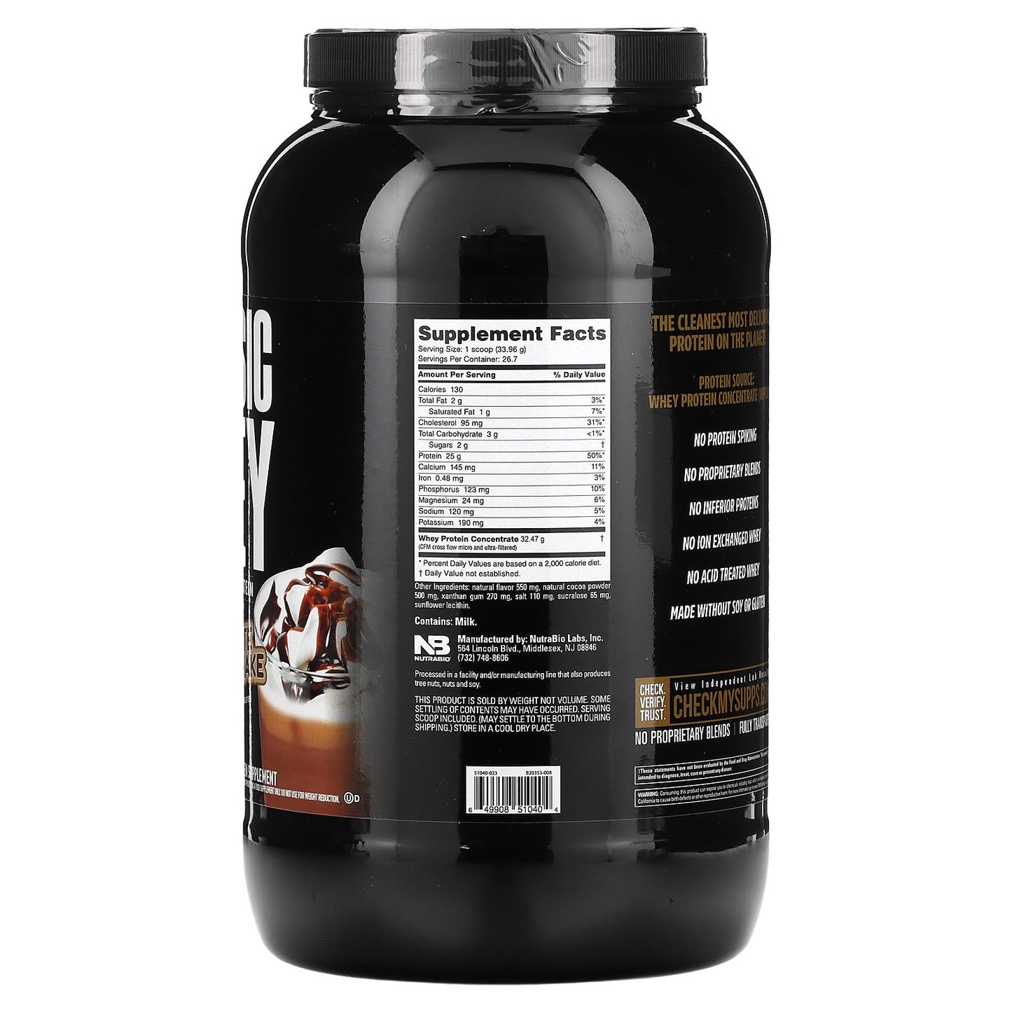 NutraBio, Classic Whey Protein, Chocolate Milkshake, 2 lb (907 g)