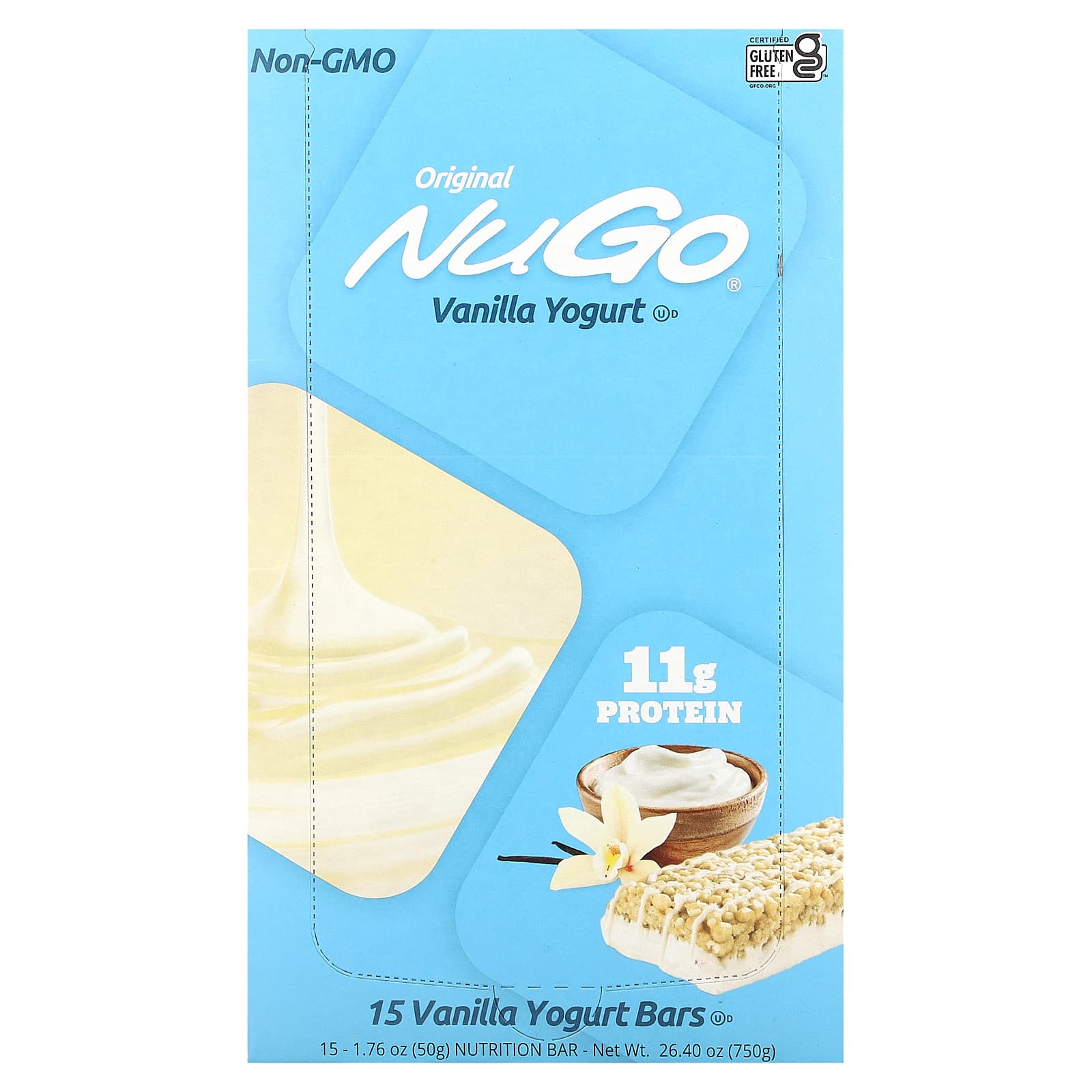 NuGo Nutrition-Original Bar-Vanilla Yogurt-15 Bars-1.76 oz (50 g) Each