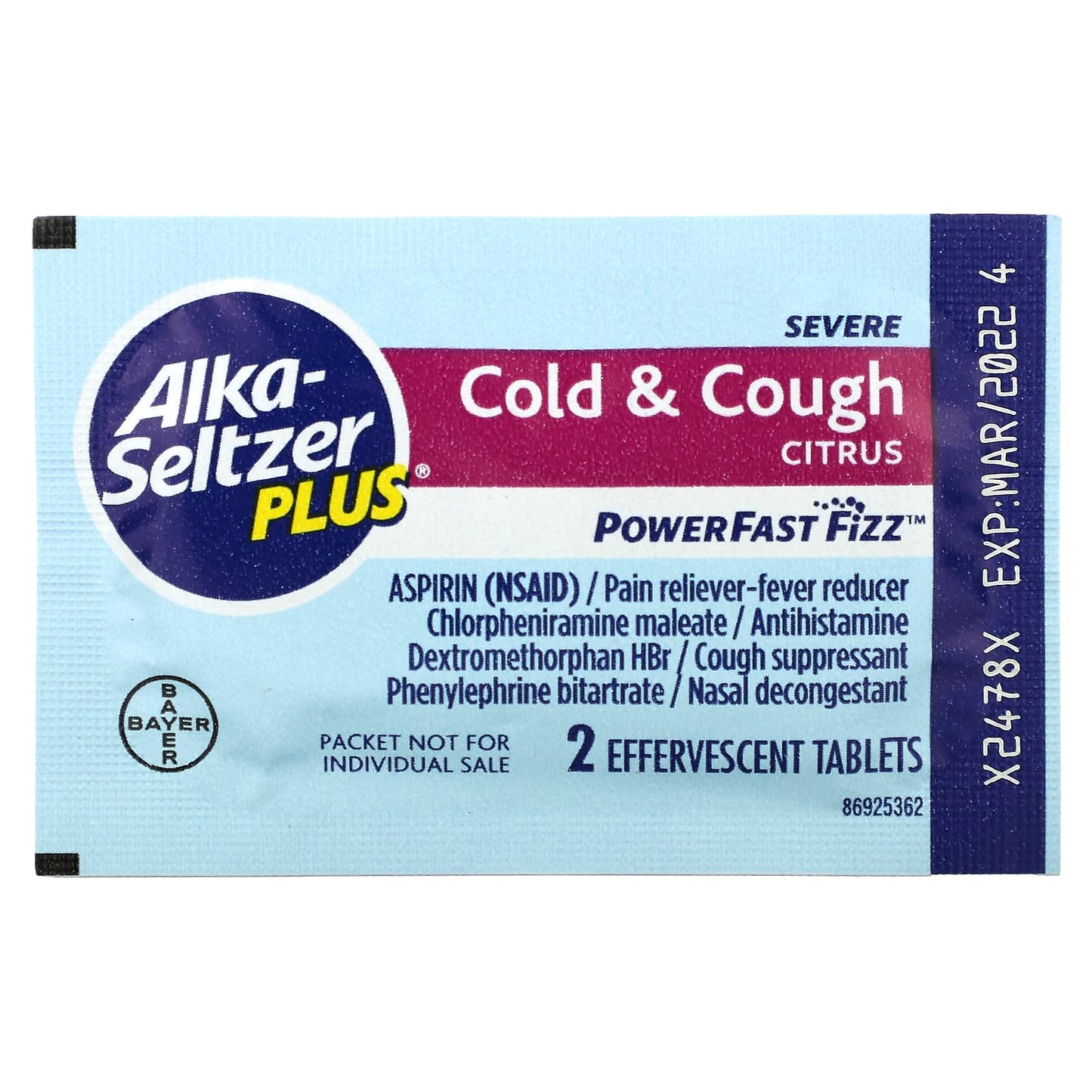 Alka-Seltzer Plus, Power Fast Fizz, Cough & Cold, Severe, Citrus, 20 Effervescent Tablets