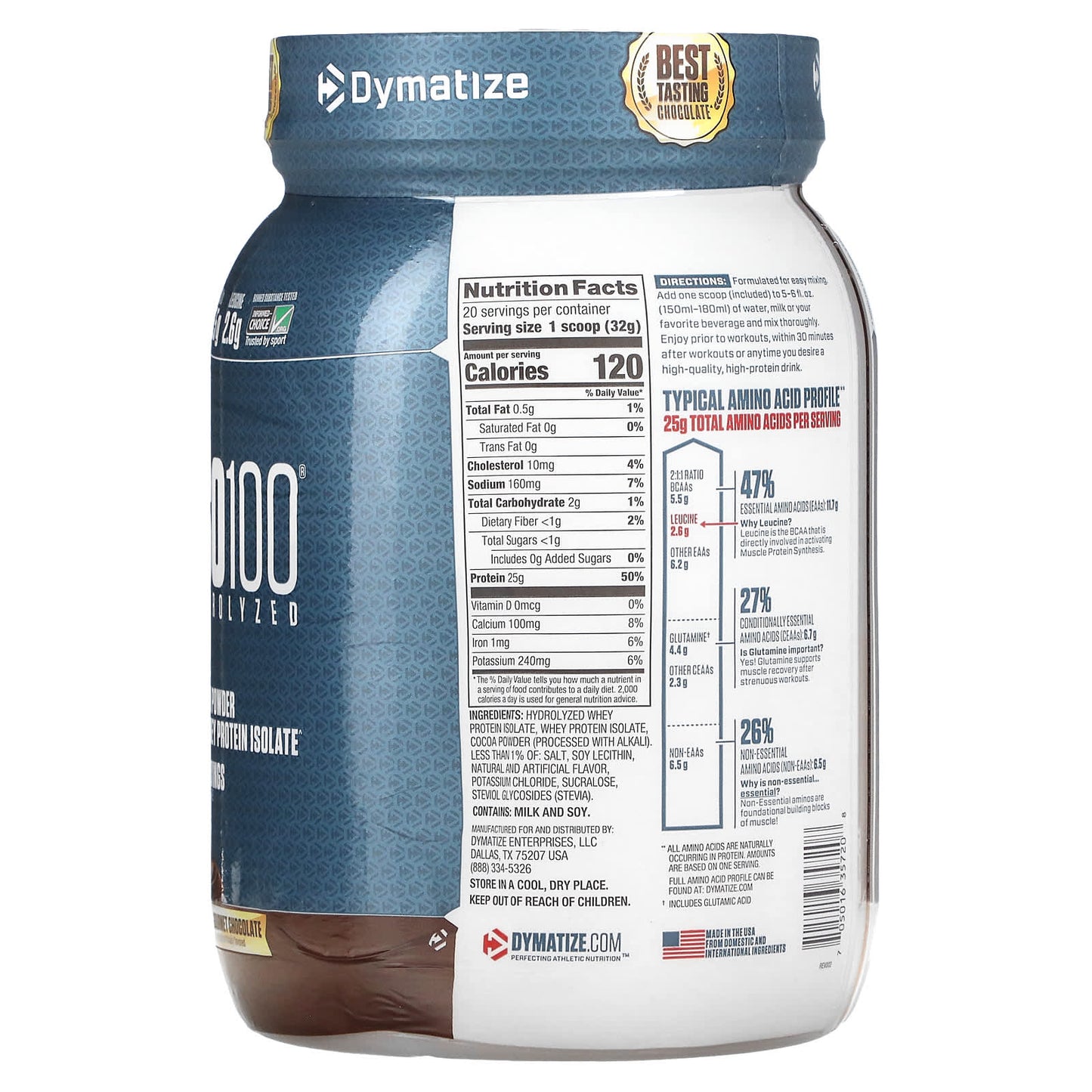 Dymatize, ISO100 Hydrolyzed, 100% Whey Protein Isolate, Gourmet Chocolate, 1.4 lb (640 g)