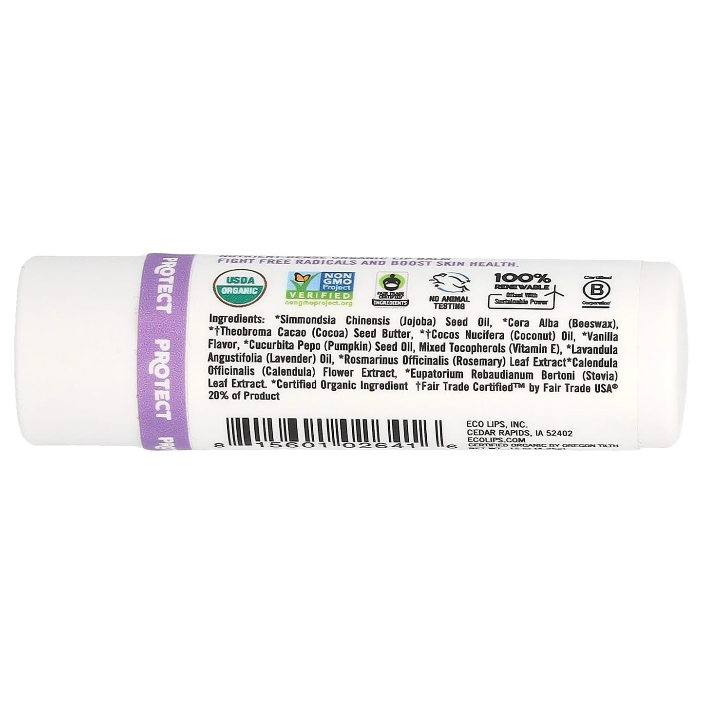 Eco Lips, Lip Food, Protect, Organic Lip Balm, Vanilla Lavender And Pumpkin Seed Oil, 0.15 oz (4.25 g)