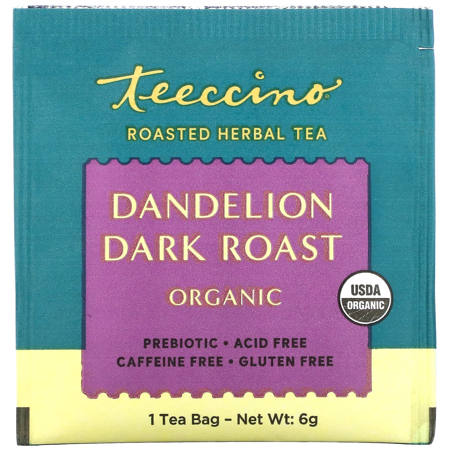 Teeccino, Organic Roasted Herbal Tea, Dandelion Dark Roast, Caffeine Free, 25 Tea Bags, 5.3 oz (150 g)