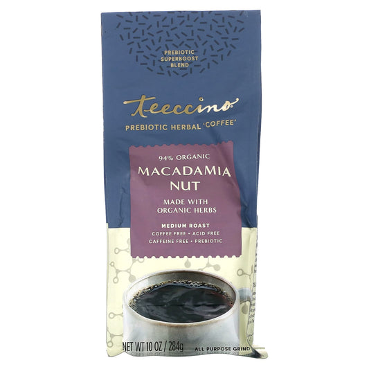 Teeccino-Prebiotic Herbal 'Coffee'-Macadamia Nut-Medium Roast-Caffeine Free-10 oz (284 g)