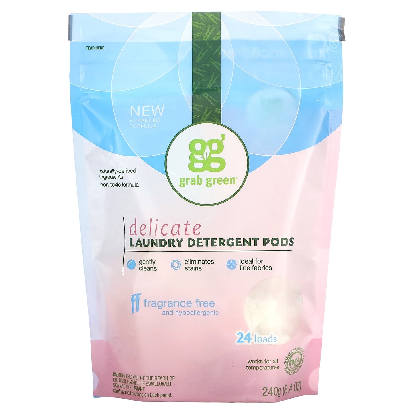 Grab Green-Delicate Laundry Detergent Pods-Fragrance Free-24 Loads-8.4 oz (240 g)