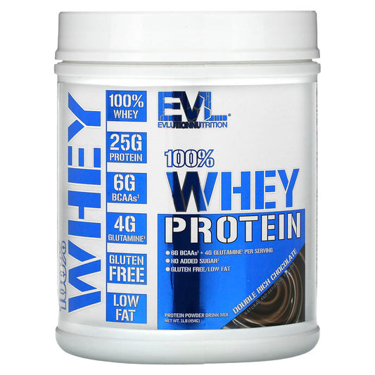 EVLution Nutrition-100% Whey Protein-Double Rich Chocolate-1 lb (454 g)