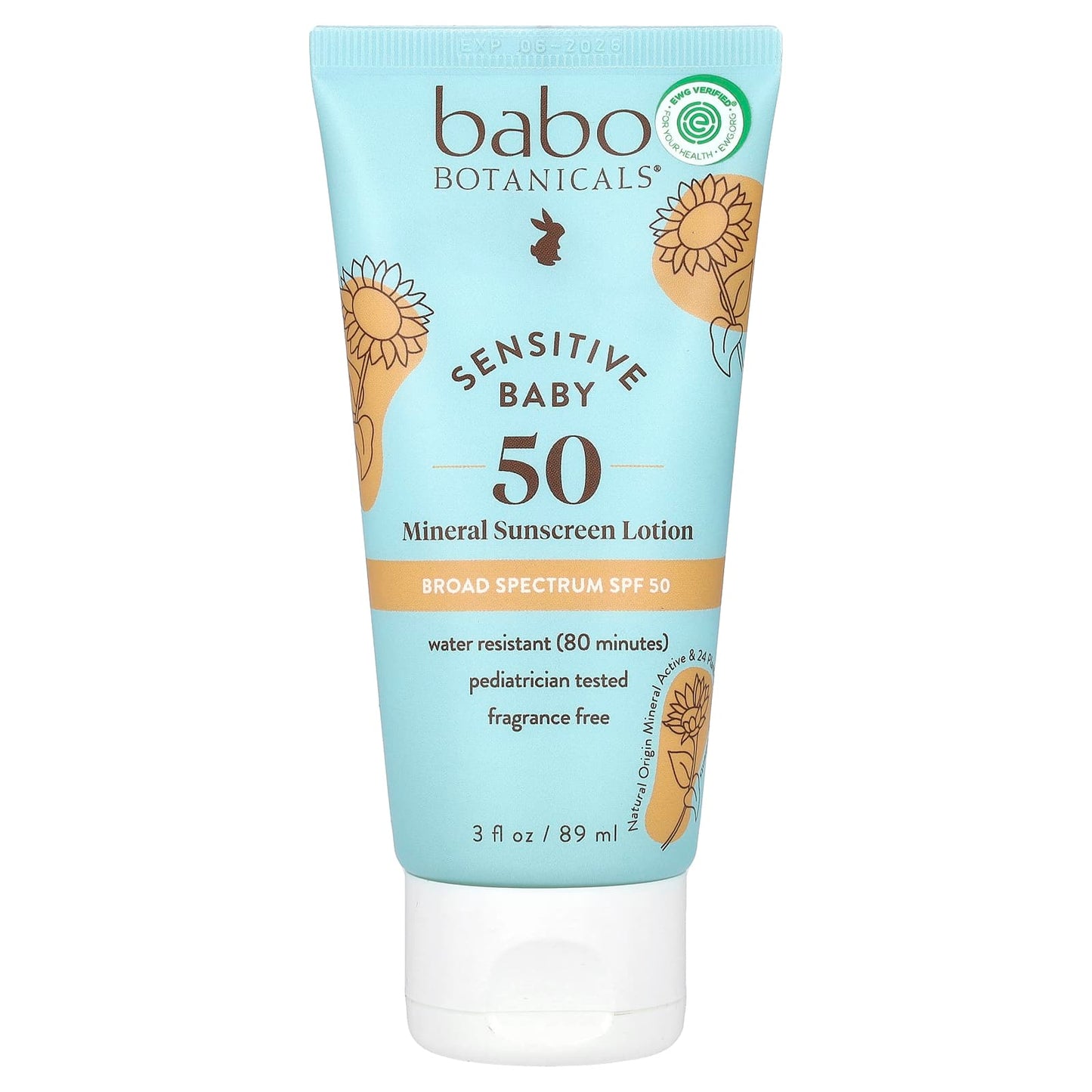 Babo Botanicals-Sensitive Baby-Mineral Sunscreen Lotion-SPF 50-Fragrance Free-3 fl oz (89 ml)