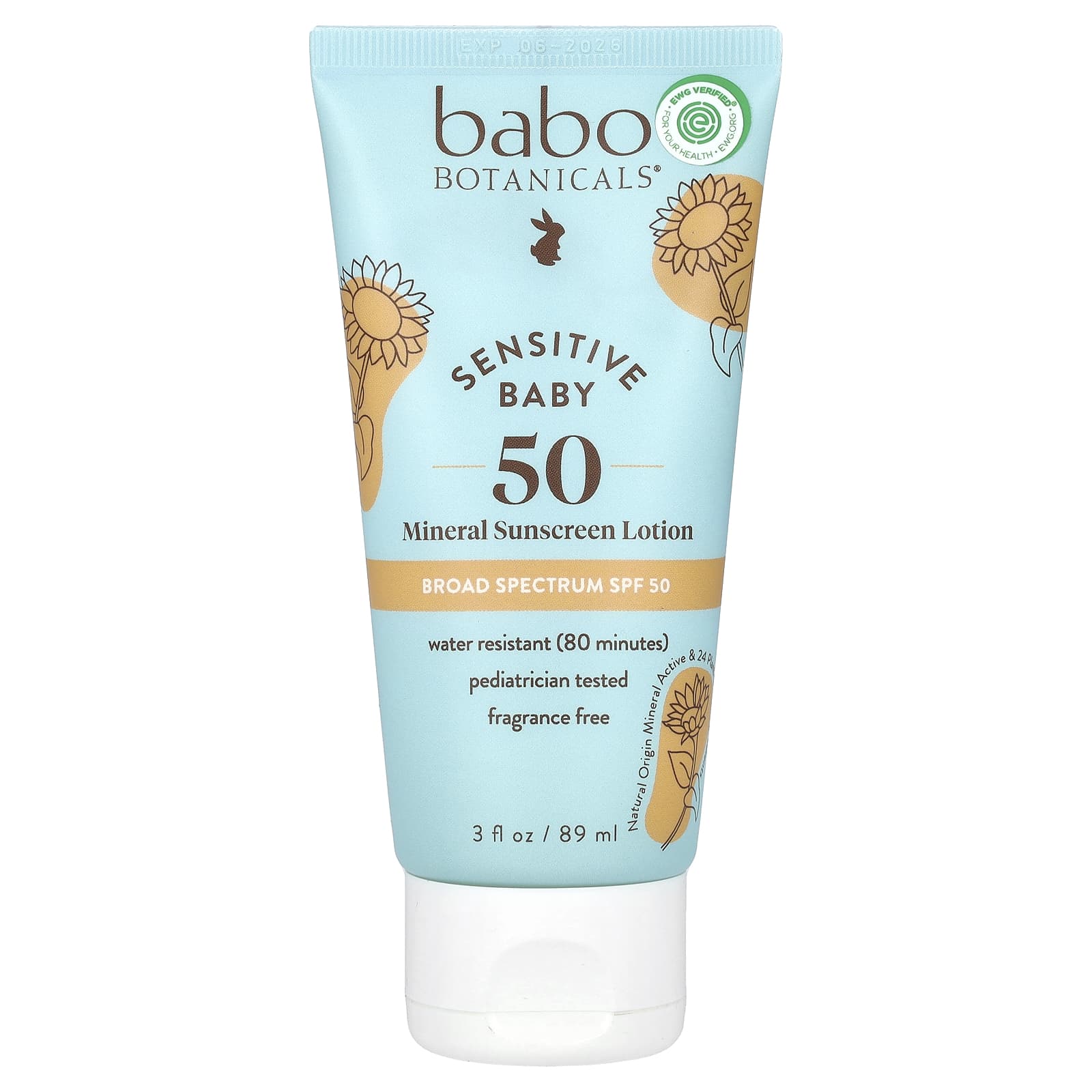 Babo Botanicals-Sensitive Baby-Mineral Sunscreen Lotion-SPF 50-Fragrance Free-3 fl oz (89 ml)