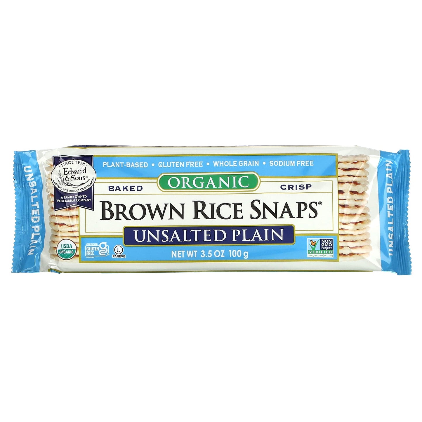 Edward & Sons-Organic Brown Rice Snaps-Unsalted Plain-3.5 oz (100 g)