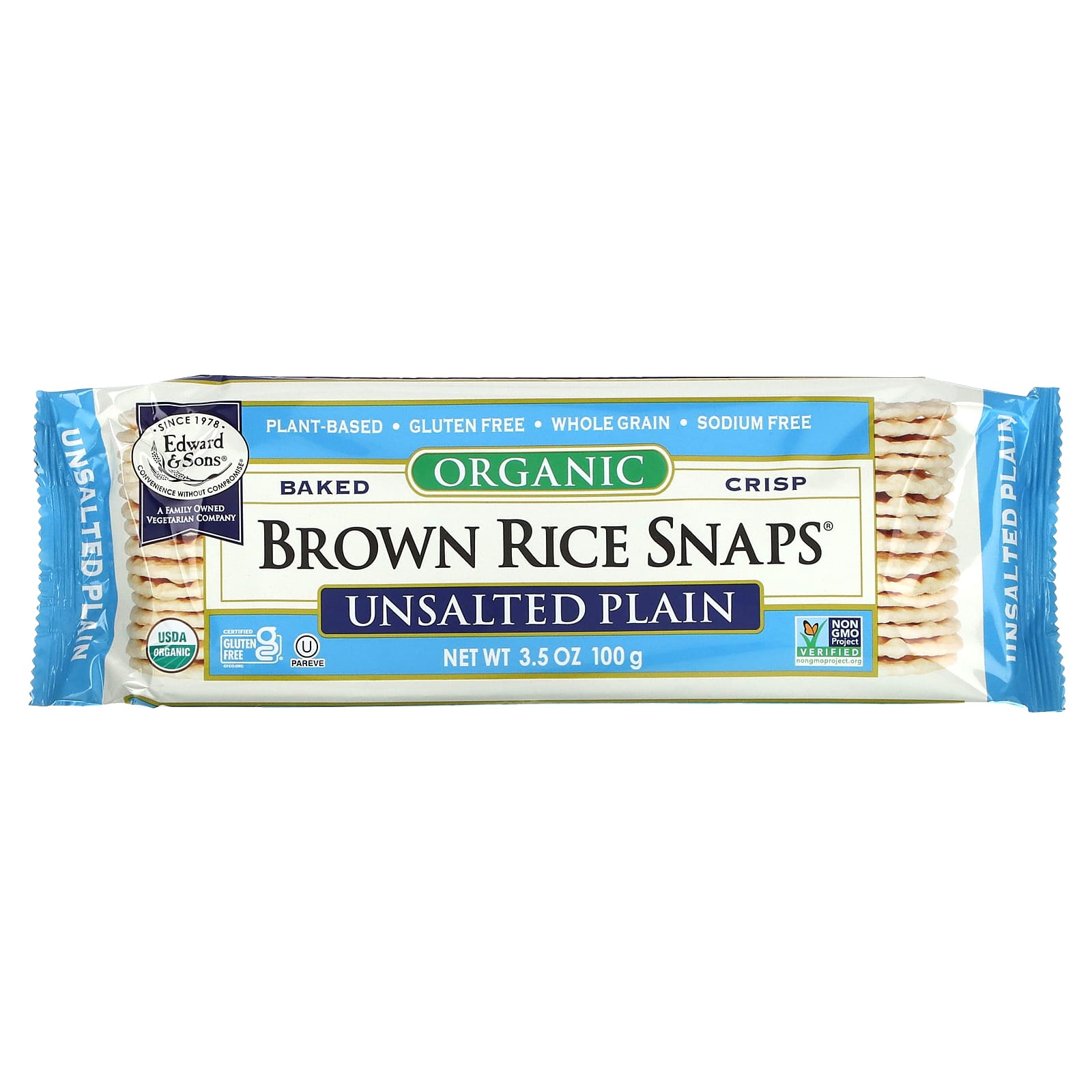 Edward & Sons-Organic Brown Rice Snaps-Unsalted Plain-3.5 oz (100 g)