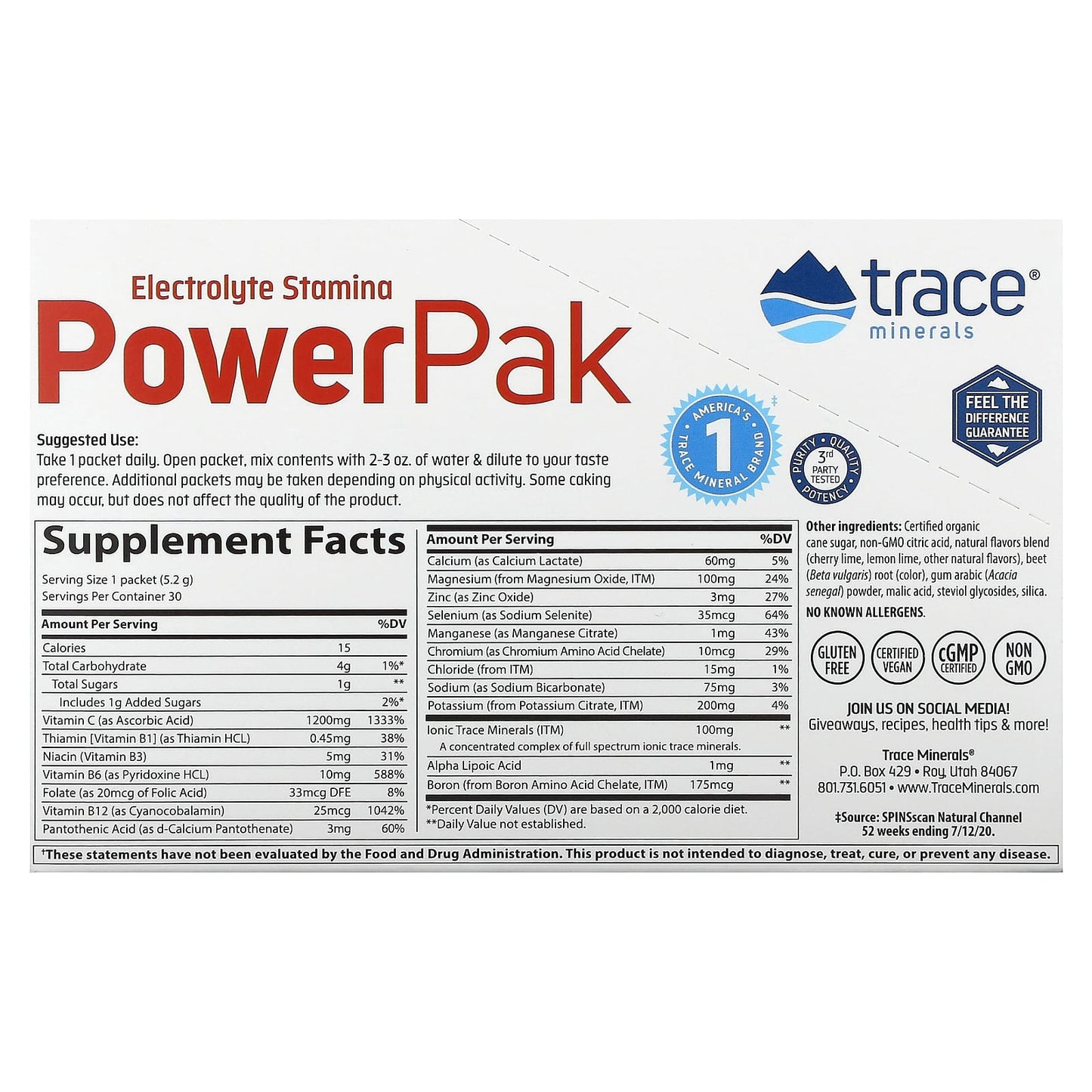 Trace Minerals ®, Electrolyte Stamina PowerPak, Cherry Lime, 30 Packets, 0.18 oz (5.2 g) Each