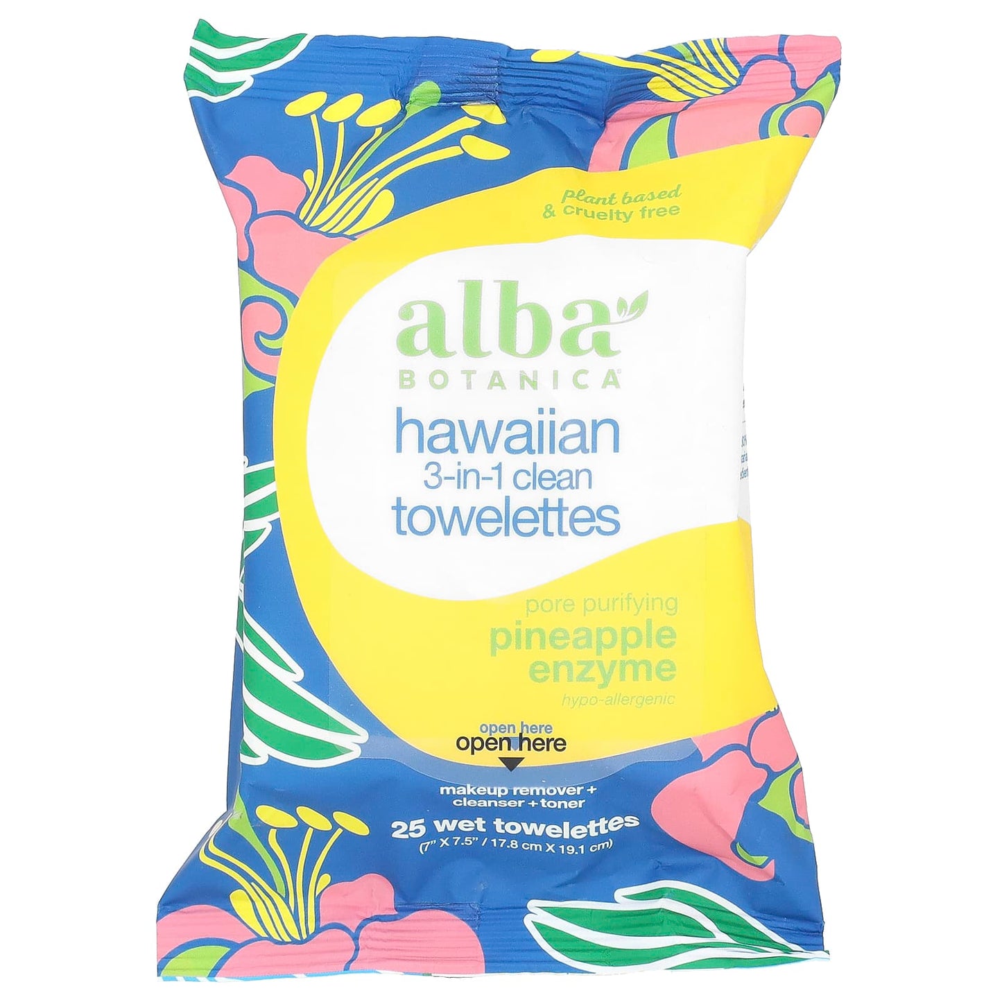 Alba Botanica-Hawaiian 3-in-1 Clean Towelettes-Pineapple Enzyme-25 Wet Towelettes