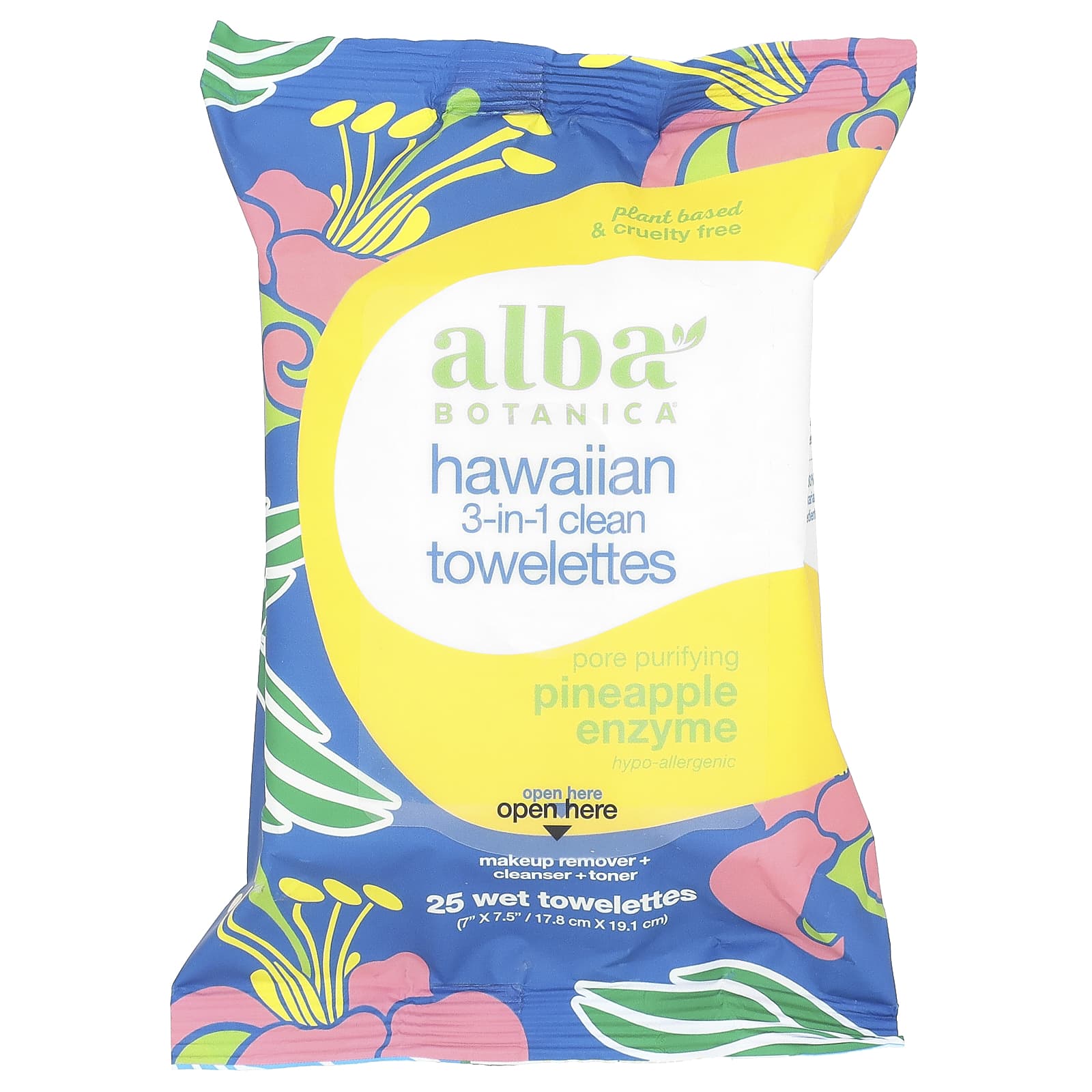 Alba Botanica-Hawaiian 3-in-1 Clean Towelettes-Pineapple Enzyme-25 Wet Towelettes