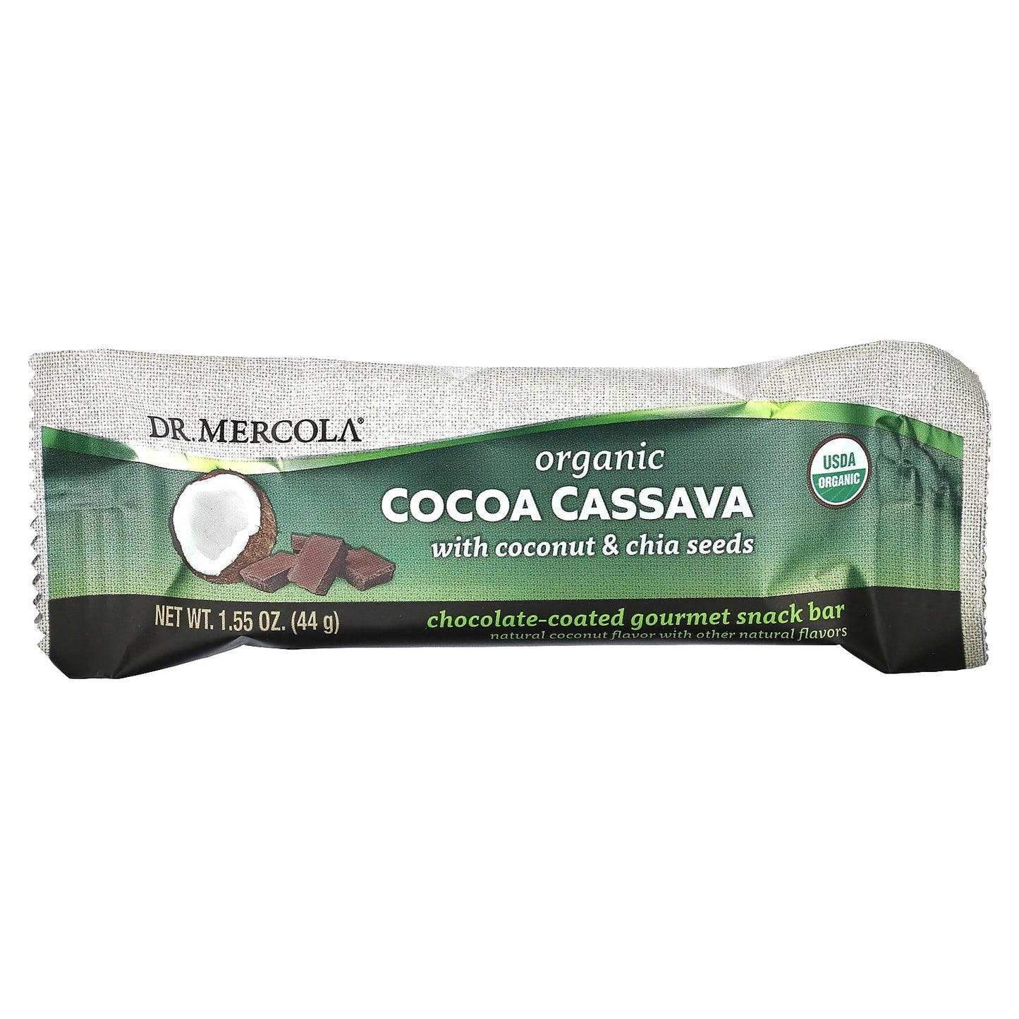 Dr. Mercola, Organic Cocoa Cassava with Coconut & Chia Seeds, 12 Bars, 1.55 oz (44 g) Each