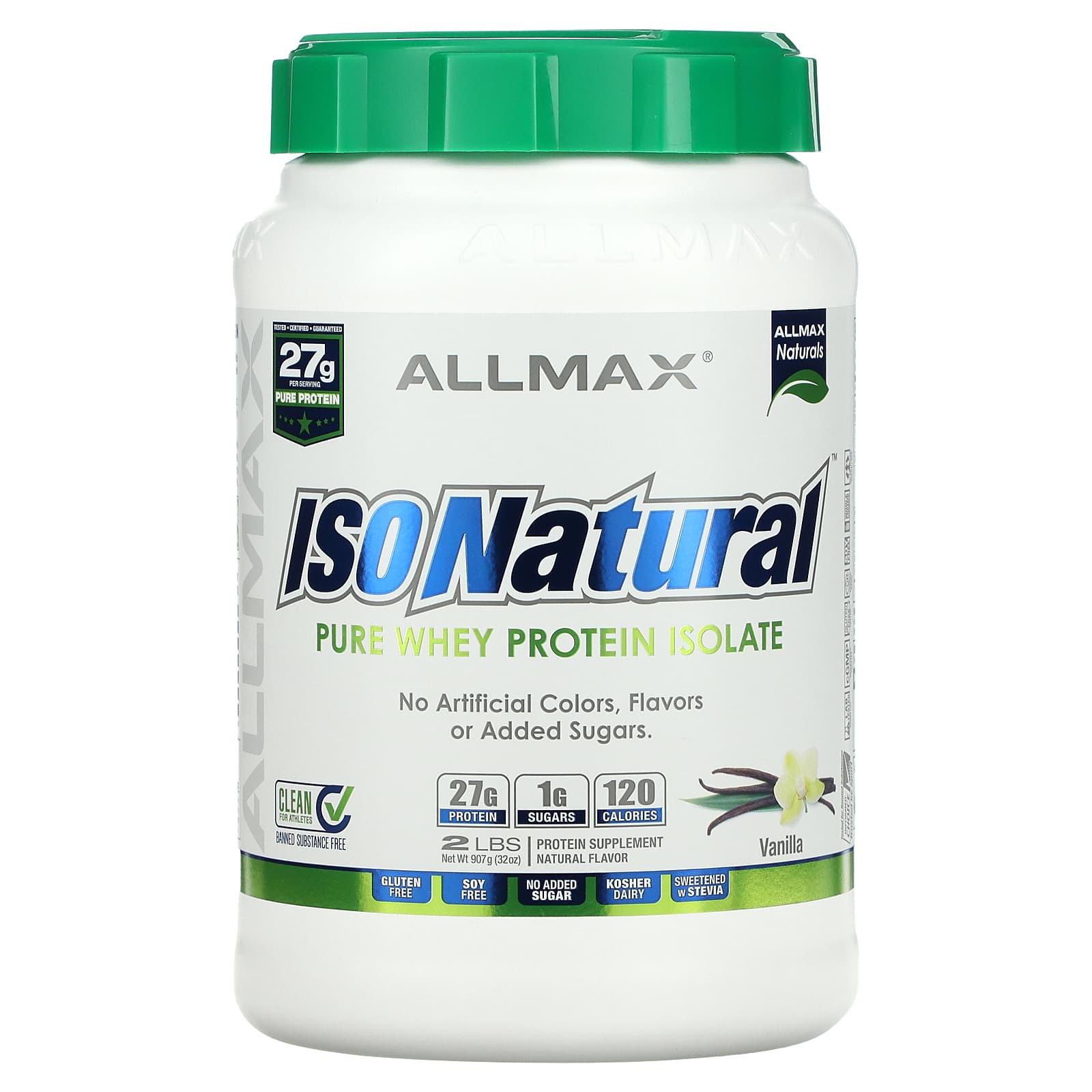 ALLMAX-IsoNatural-Pure Whey Protein Isolate-Vanilla-2 lbs (907 g)