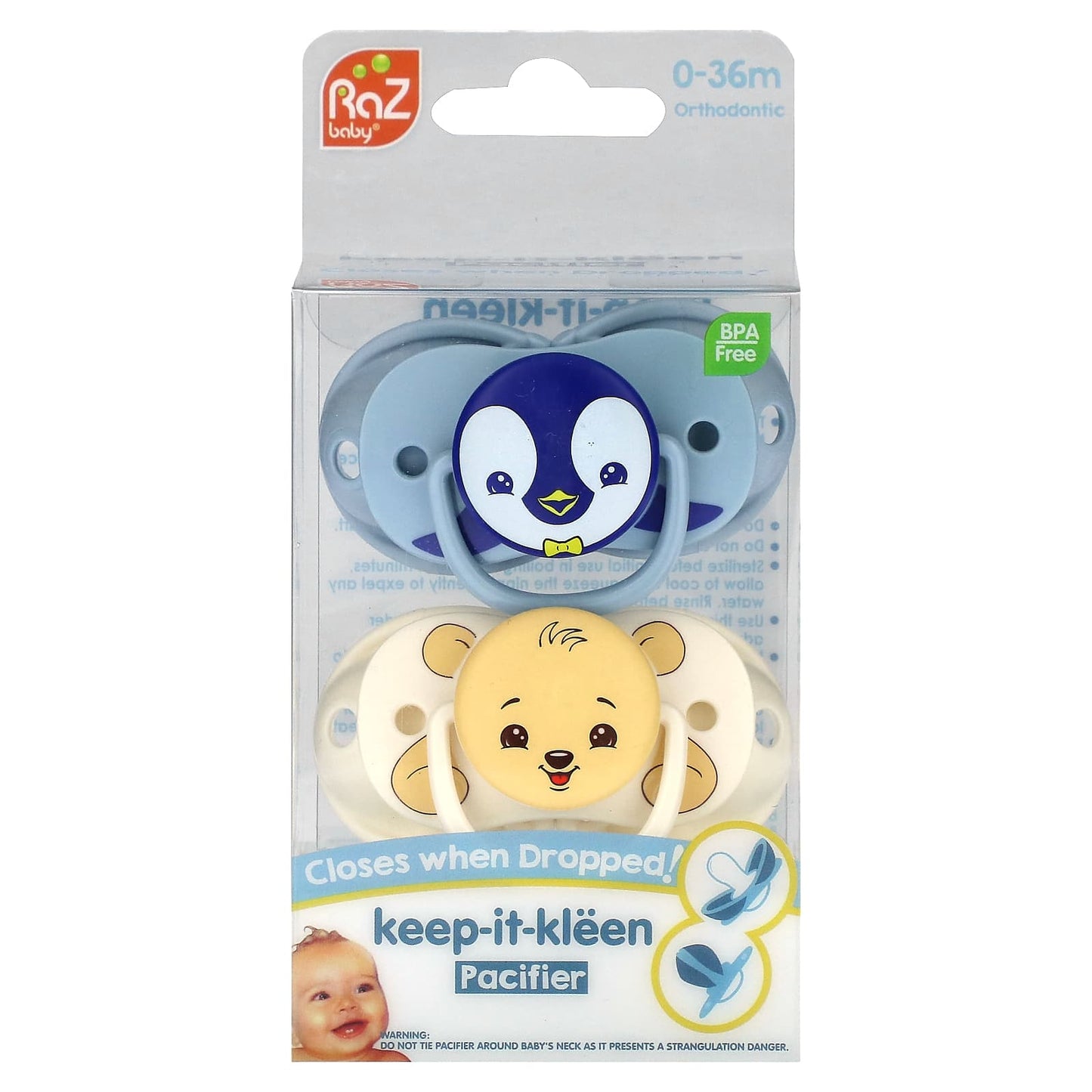 RaZbaby-Keep-It-Kleen-Pacifier-0-36 Months-Penguin & Bear-2 Pacifiers