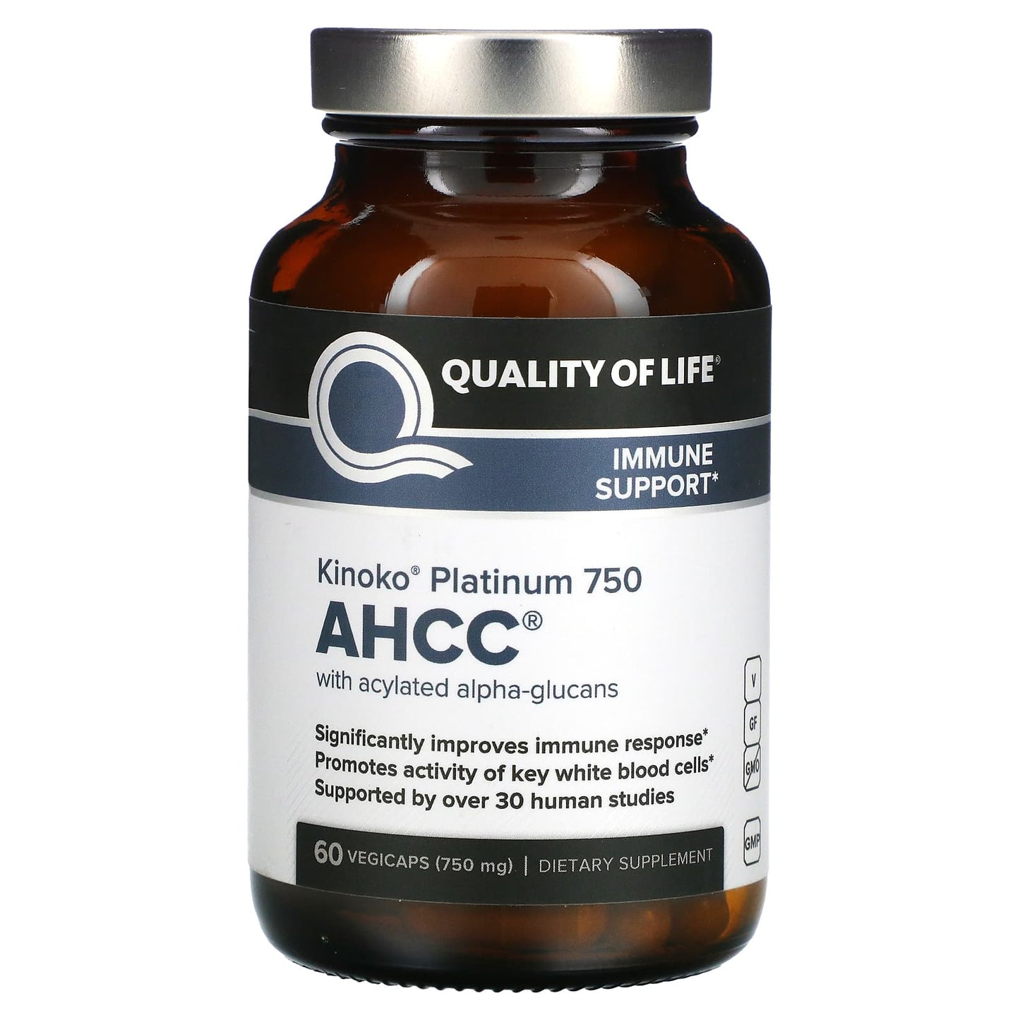 Quality of Life Labs-Kinoko Platinum AHCC-750 mg-60 Vegicaps