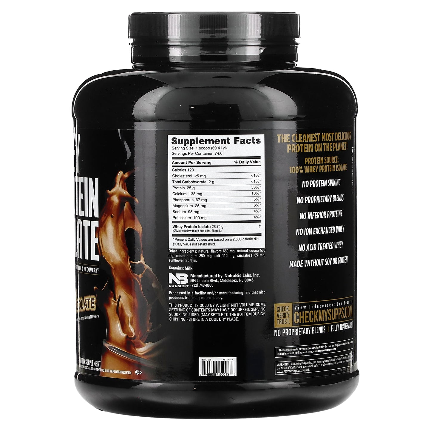 NutraBio, Whey Protein Isolate, Dutch Chocolate, 5 lbs (2,268 g)