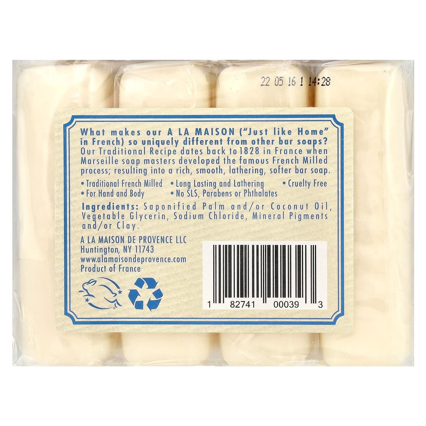 A La Maison de Provence, Hand & Body Soap Bar, Hypoallergenic Unscented, 4 Bars, 3.5 oz (100 g) Each