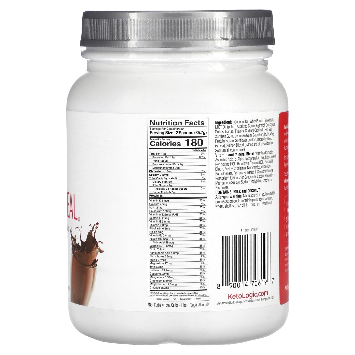 KetoLogic, KetoMeal, Meal Replacement Shake, Chocolate, 25.2 oz (714 g)