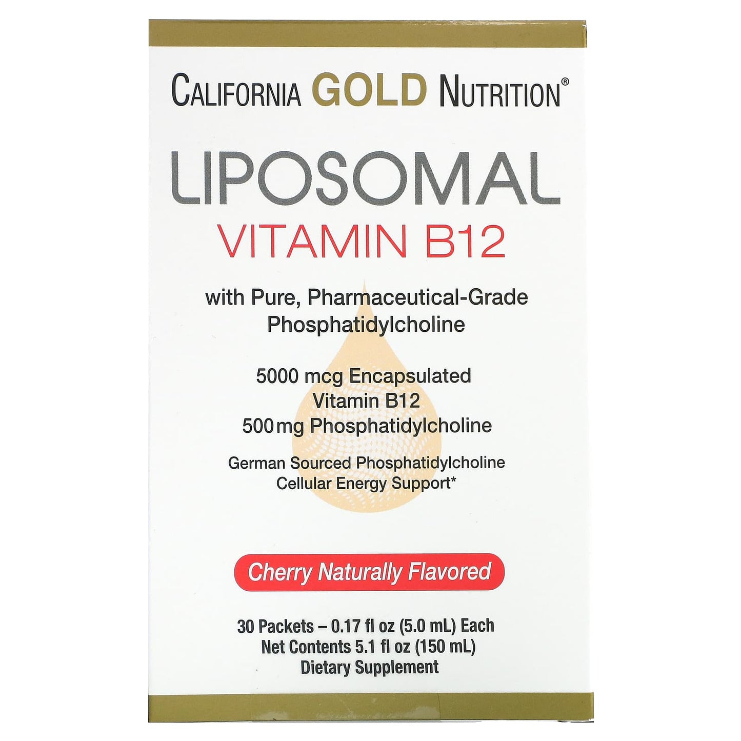 California Gold Nutrition-Liposomal Vitamin B12-30 Packets-0.17 fl oz  (5 ml) Each