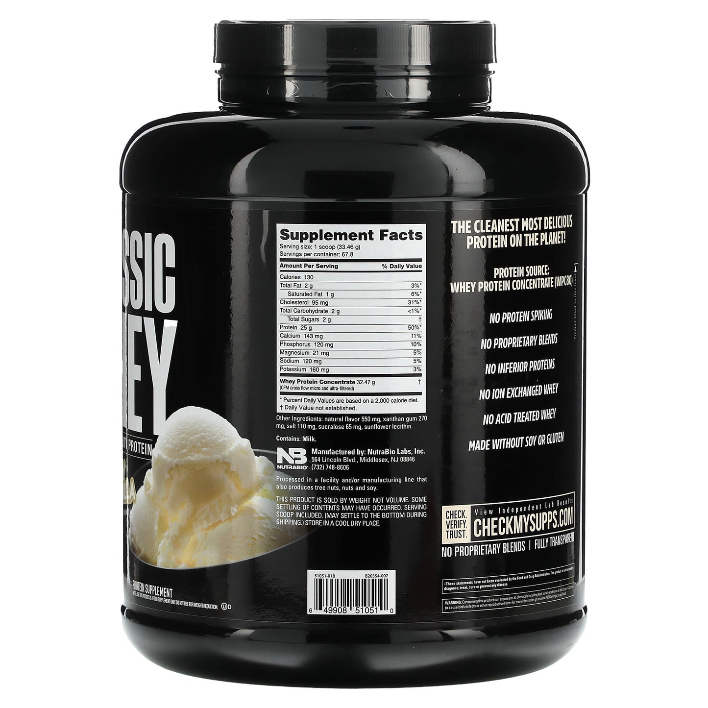 NutraBio, Classic Whey Protein, Creamy Vanilla, 5 lbs (2,268 g)