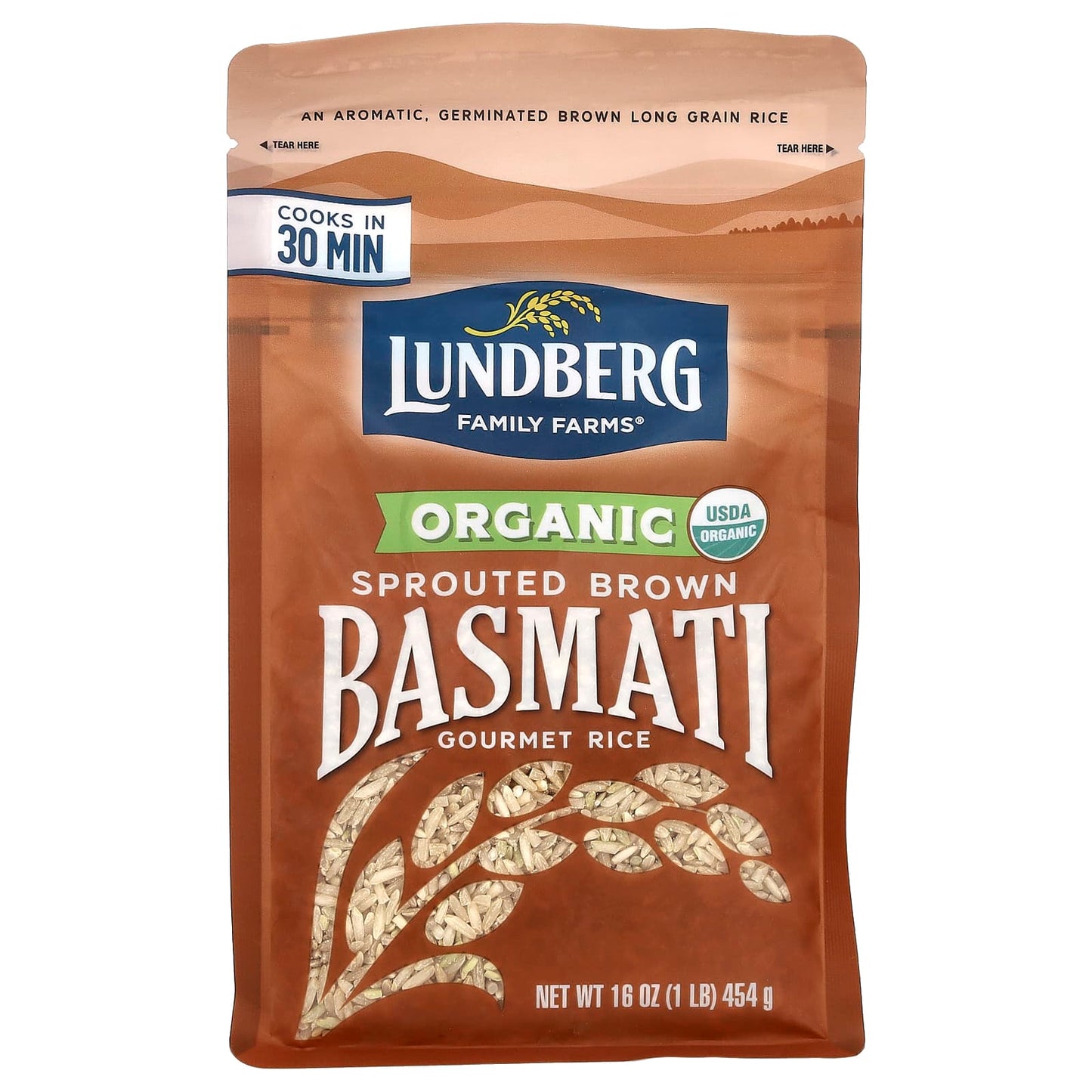 Lundberg-Organic Sprouted Brown Basmati Gourmet Rice-1 lb (454 g)