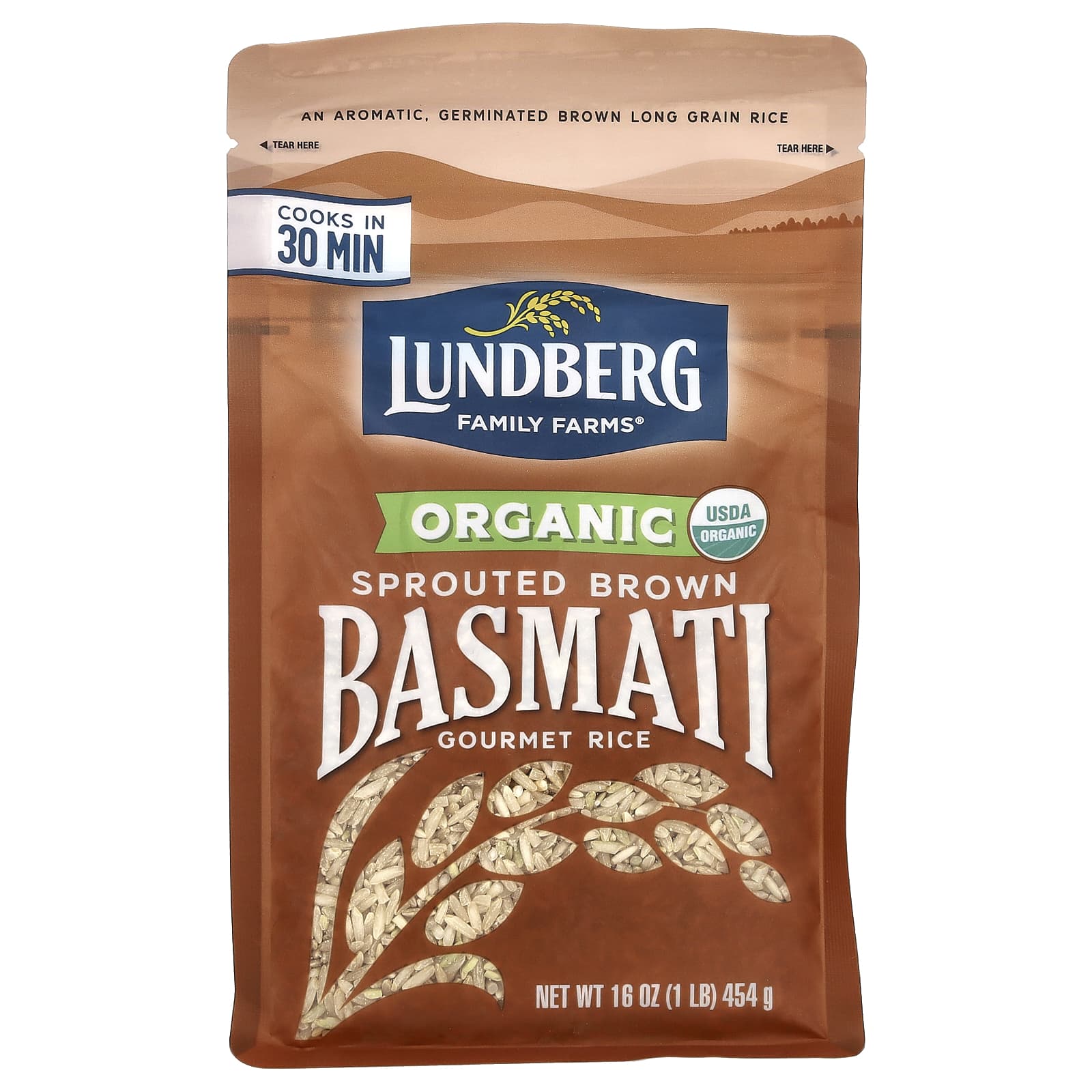 Lundberg-Organic Sprouted Brown Basmati Gourmet Rice-1 lb (454 g)