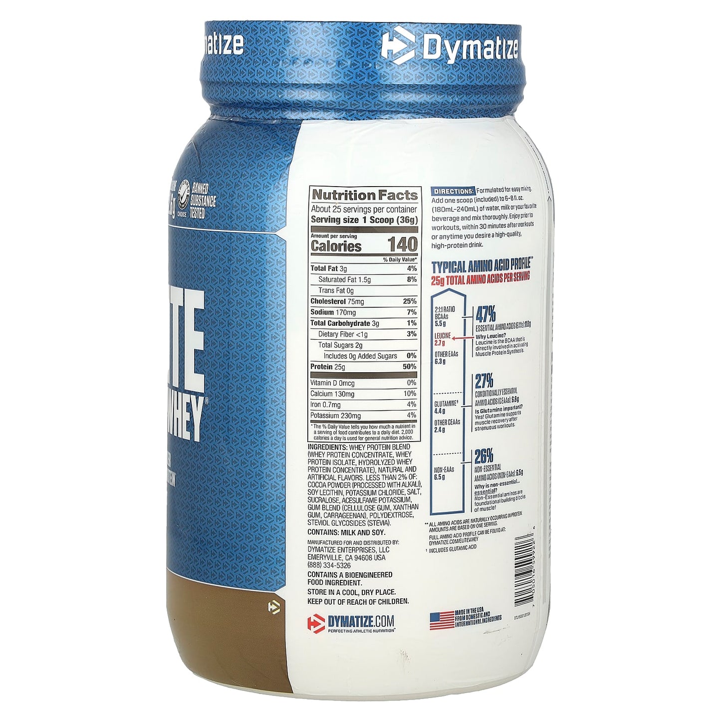 Dymatize, Elite 100% Whey Protein Powder, Cookies & Cream, 2 lbs (907 g)