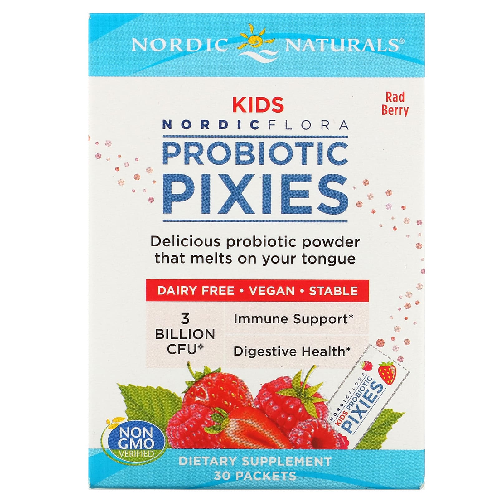 Nordic Naturals-Nordic Flora Kids-Probiotic Pixies-Rad Berry-3 Billion CFU-30 Packets