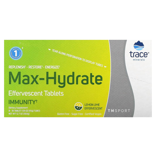 Trace Minerals ®-TM Sport-Max-Hydrate Immunity Effervescent Tablets-Lemon Lime-8 Tubes-10 Tablets Each