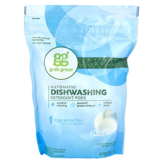 Grab Green-Automatic Dishwashing Detergent Pods-Fragrance Free-24 Loads-15.2 oz (432 g)