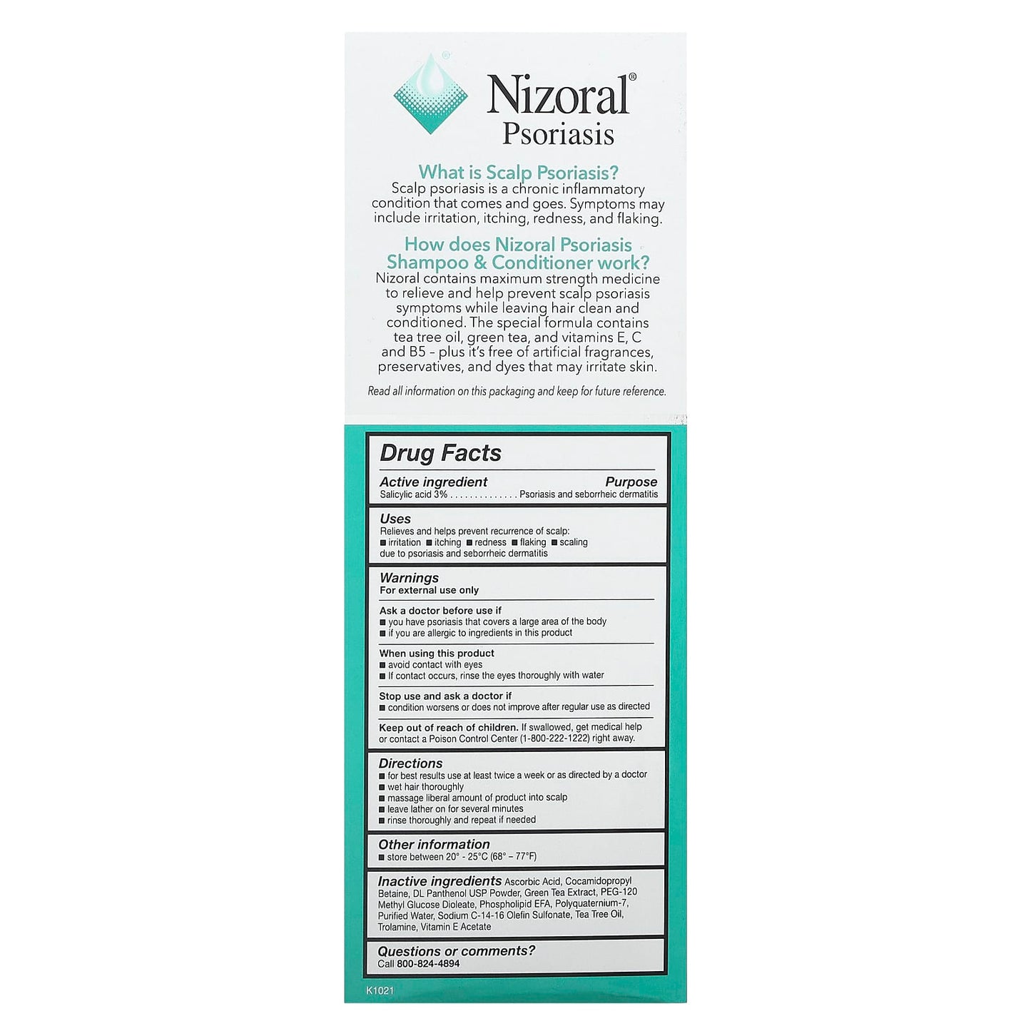 Nizoral, Scalp Psoriasis Shampoo & Conditioner, With Tea Tree Oil, 11 fl oz (325 ml)