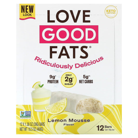 Love Good Fats-Bars-Lemon Mousse-12 Bars-1.38 oz (39 g) Each