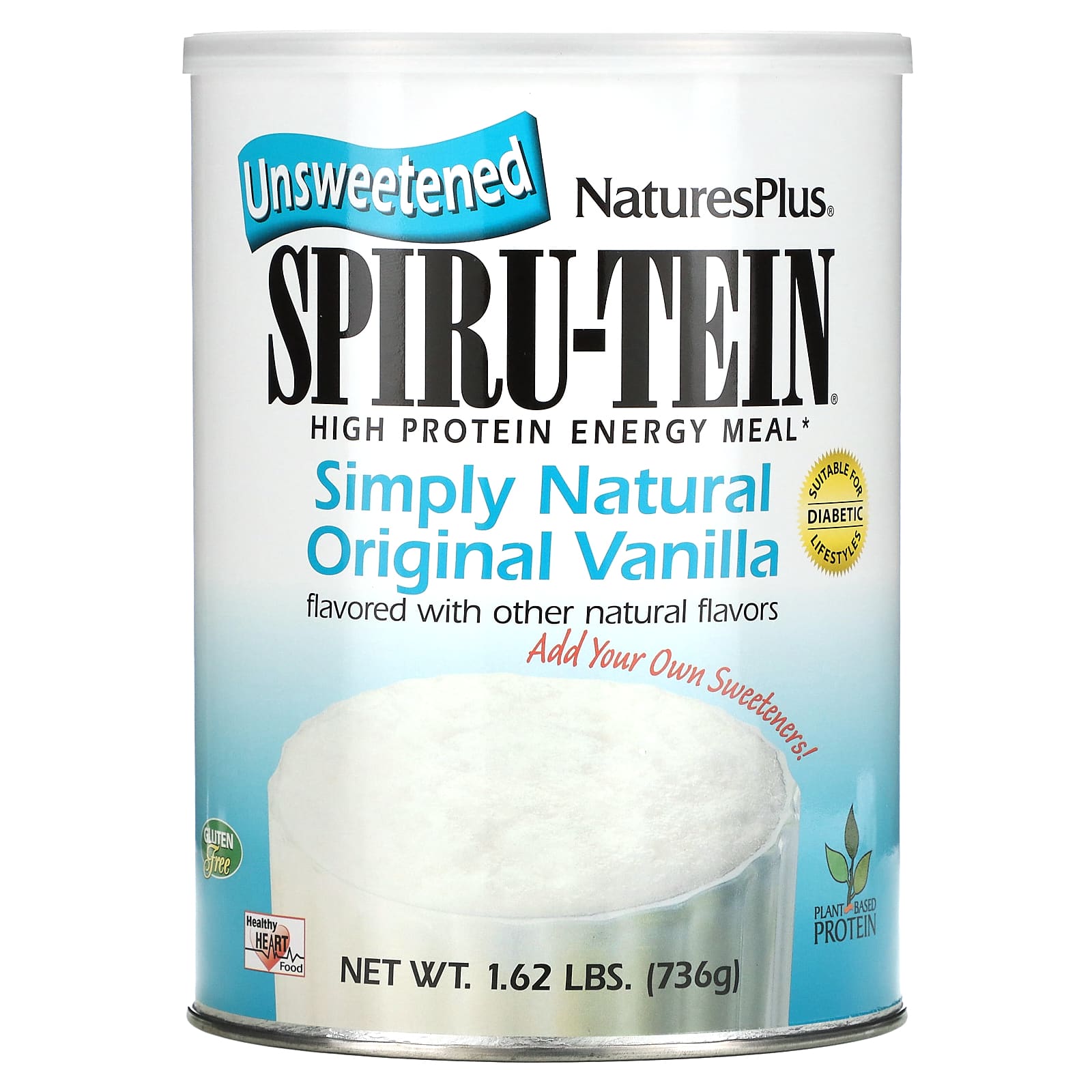 NaturesPlus-Spiru-Tein-High Protein Energy Meal-Unsweetened-Simply Natural Original Vanilla-1.63 lbs (736 g)