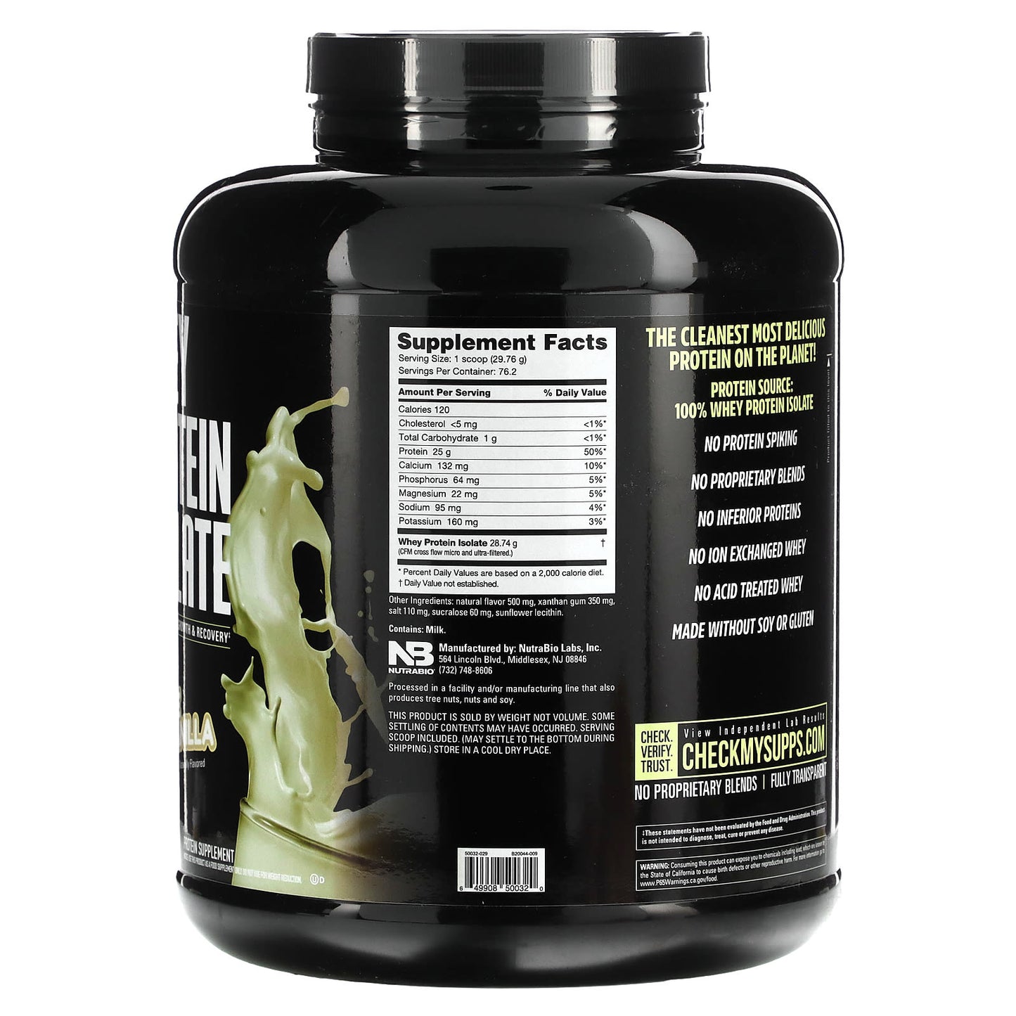 NutraBio, Whey Protein Isolate, Alpine Vanilla, 5 lbs (2,268 g)