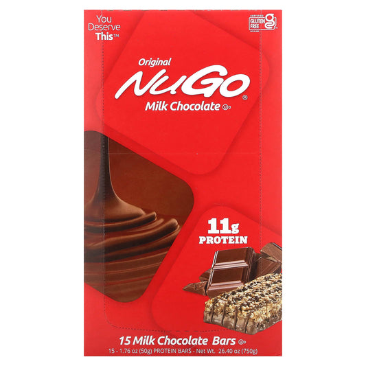 NuGo Nutrition-Original Bar-Milk Chocolate-15 Bars-1.76 oz (50 g) Each