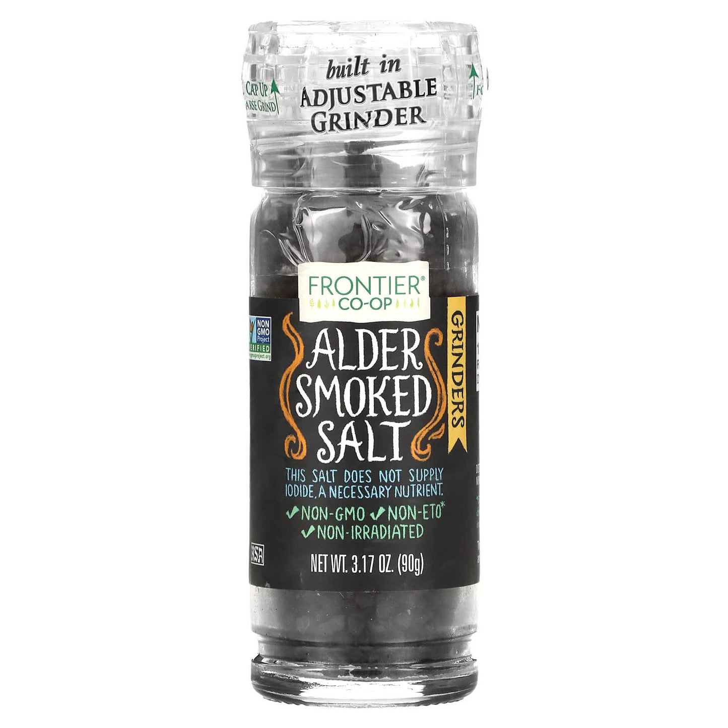 Frontier Co-op-Alder Smoked Salt with Grinder-3.17 oz (90 g)