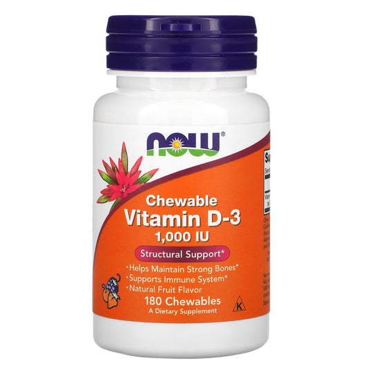 NOW Foods-Chewable Vitamin D-3-Natural Fruit Flavor-1,000 IU-180 Chewables