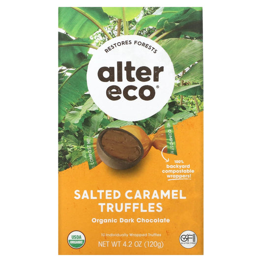 Alter Eco-Organic Salted Caramel Truffles-Dark Chocolate-10 Individually Wrapped Truffles