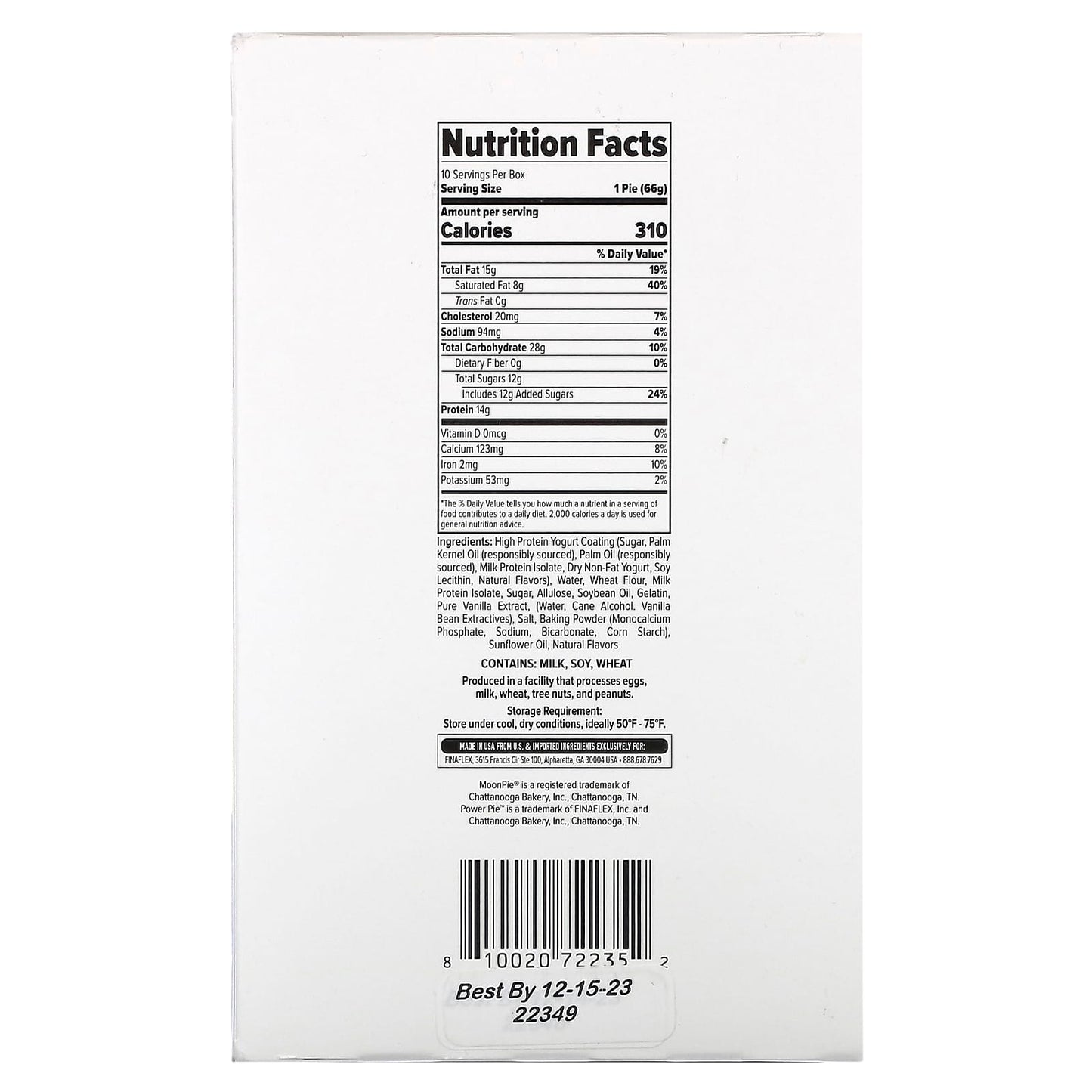 Finaflex, MoonPie, Power Pie, Vanilla, 10 Pies, 2.3 oz (66 g) Each