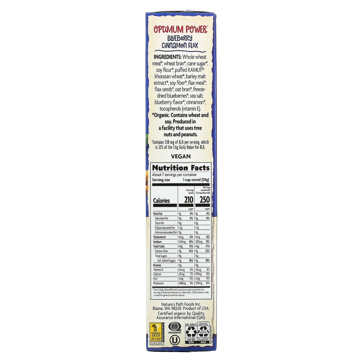 Nature's Path, Organic Optimum Power Cereal, Blueberry Cinnamon Flax, 14 oz (400 g)