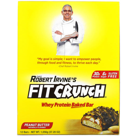 FITCRUNCH-Whey Protein Baked Bar-Peanut Butter-12 Bars-(3.10 oz) 88 g Each